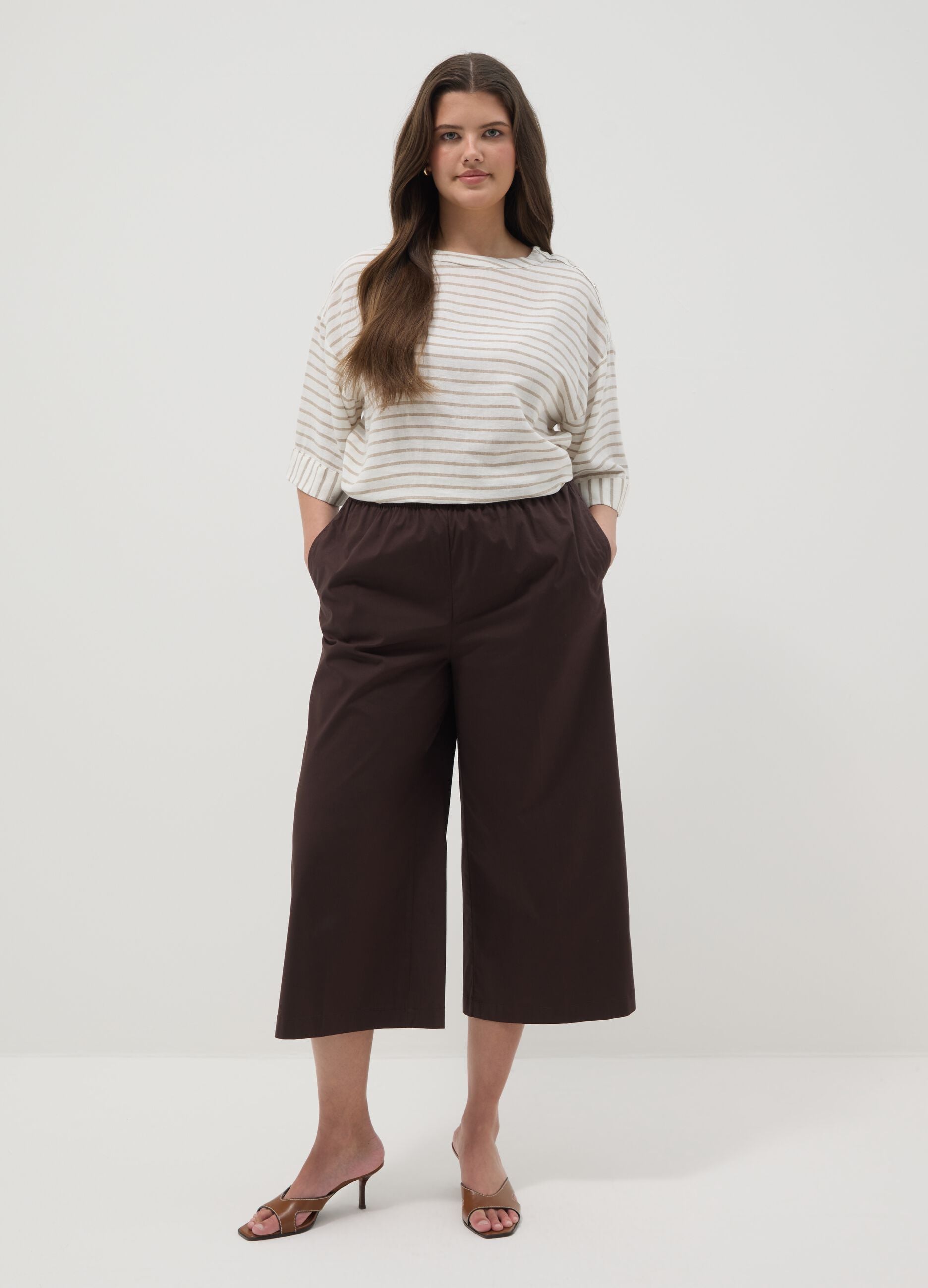 Multicolour striped linen blend regular fit t-shirt
