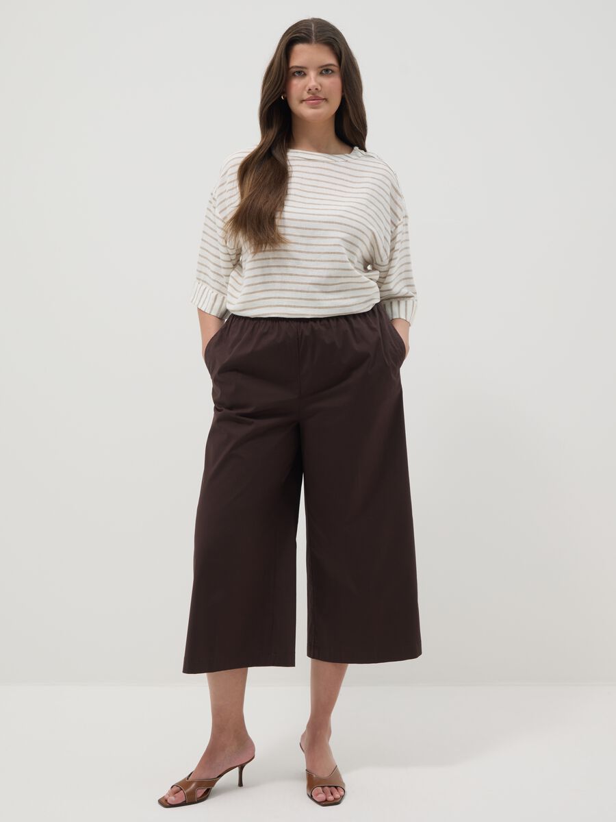 Multicolour striped linen blend regular fit t-shirt_1