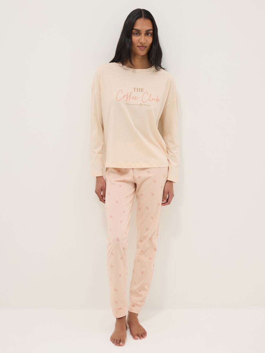 Beige regular fit pure cotton pyjamas with text_0