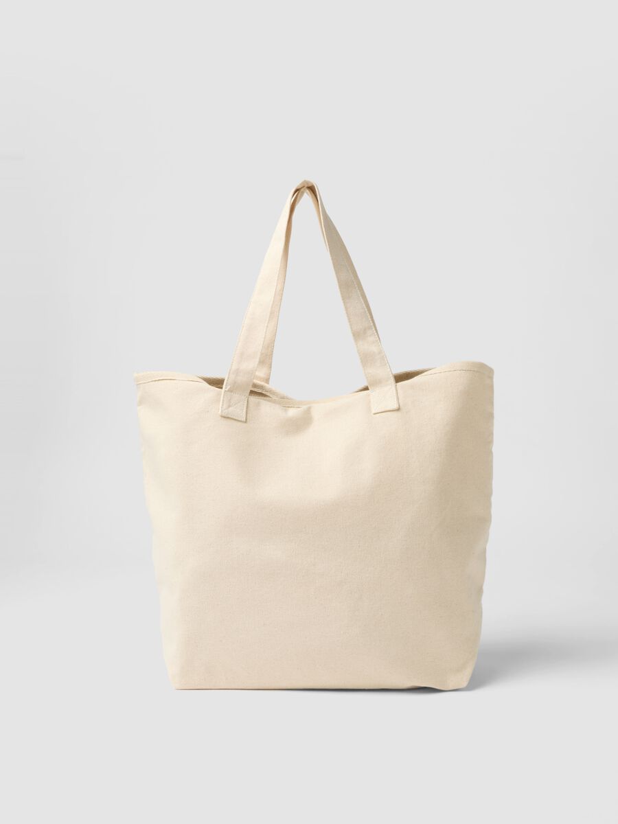 Borsa shopper in puro cotone beige con ricami_1