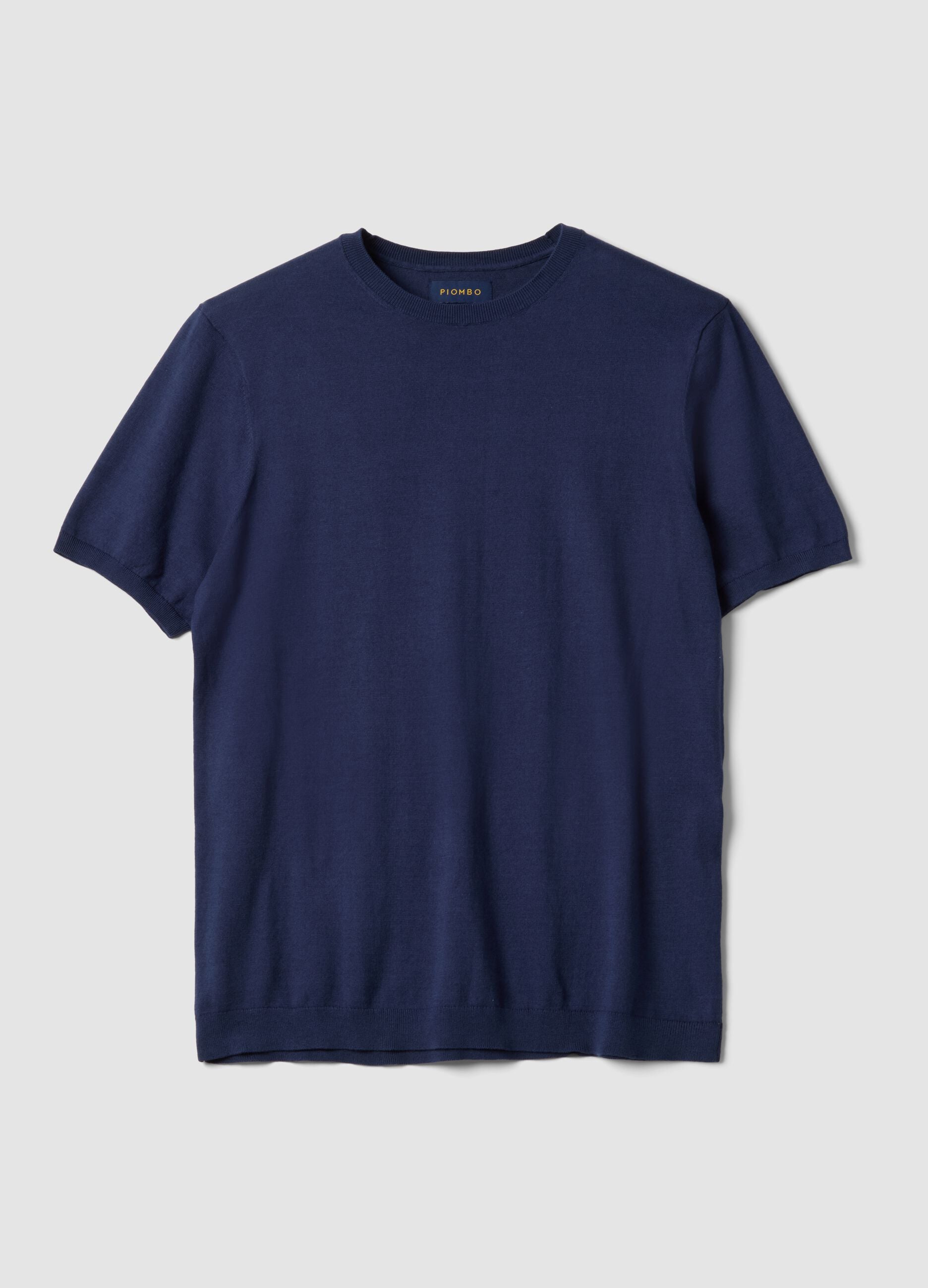 Short sleeve cotton, linen and silk blend blue regular fit T-shirt