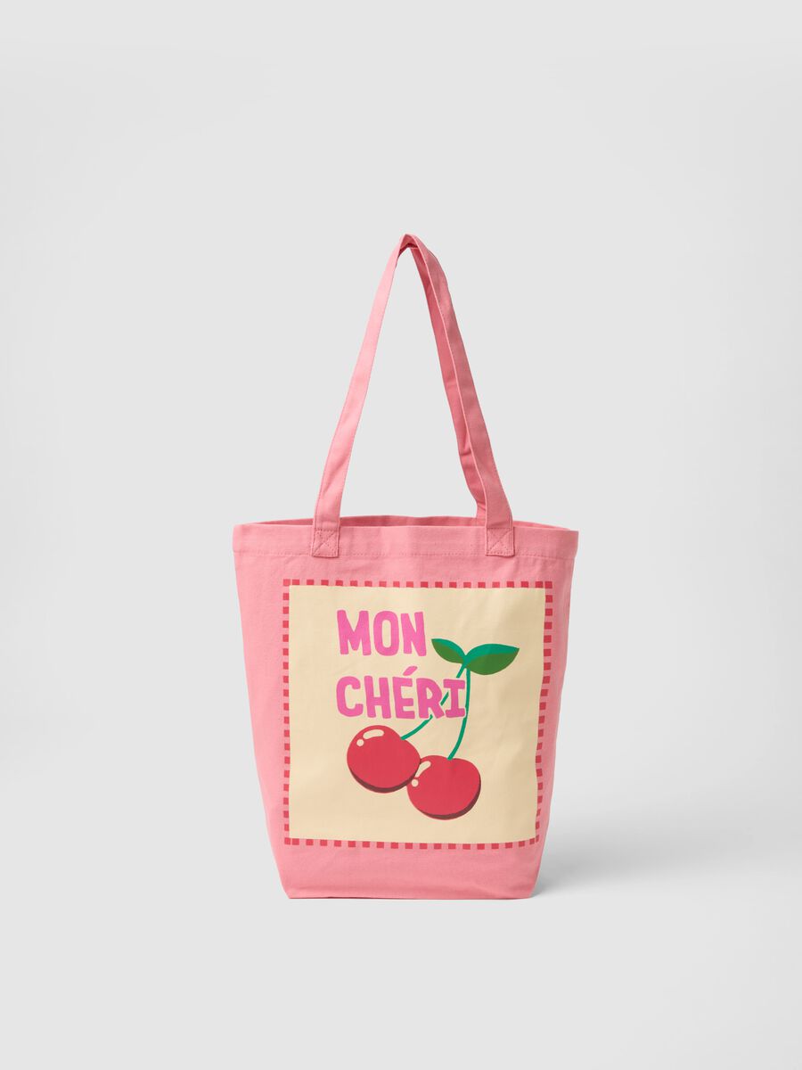 Pink pure cotton bag with cherry print_0