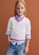 White pure cotton cable-knit V-neck jumper for girls_0