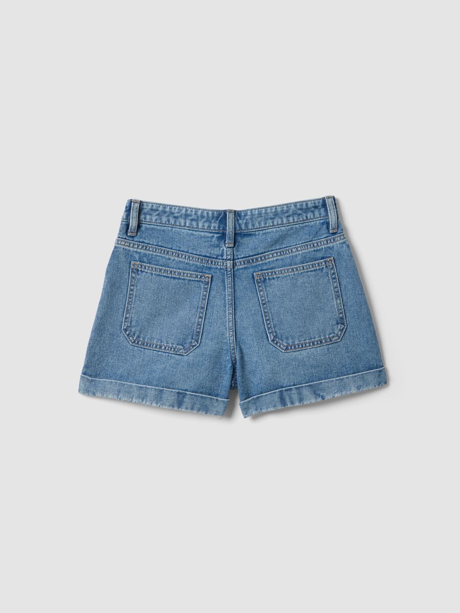 Blue pure cotton denim shorts for girls, regular fit_4
