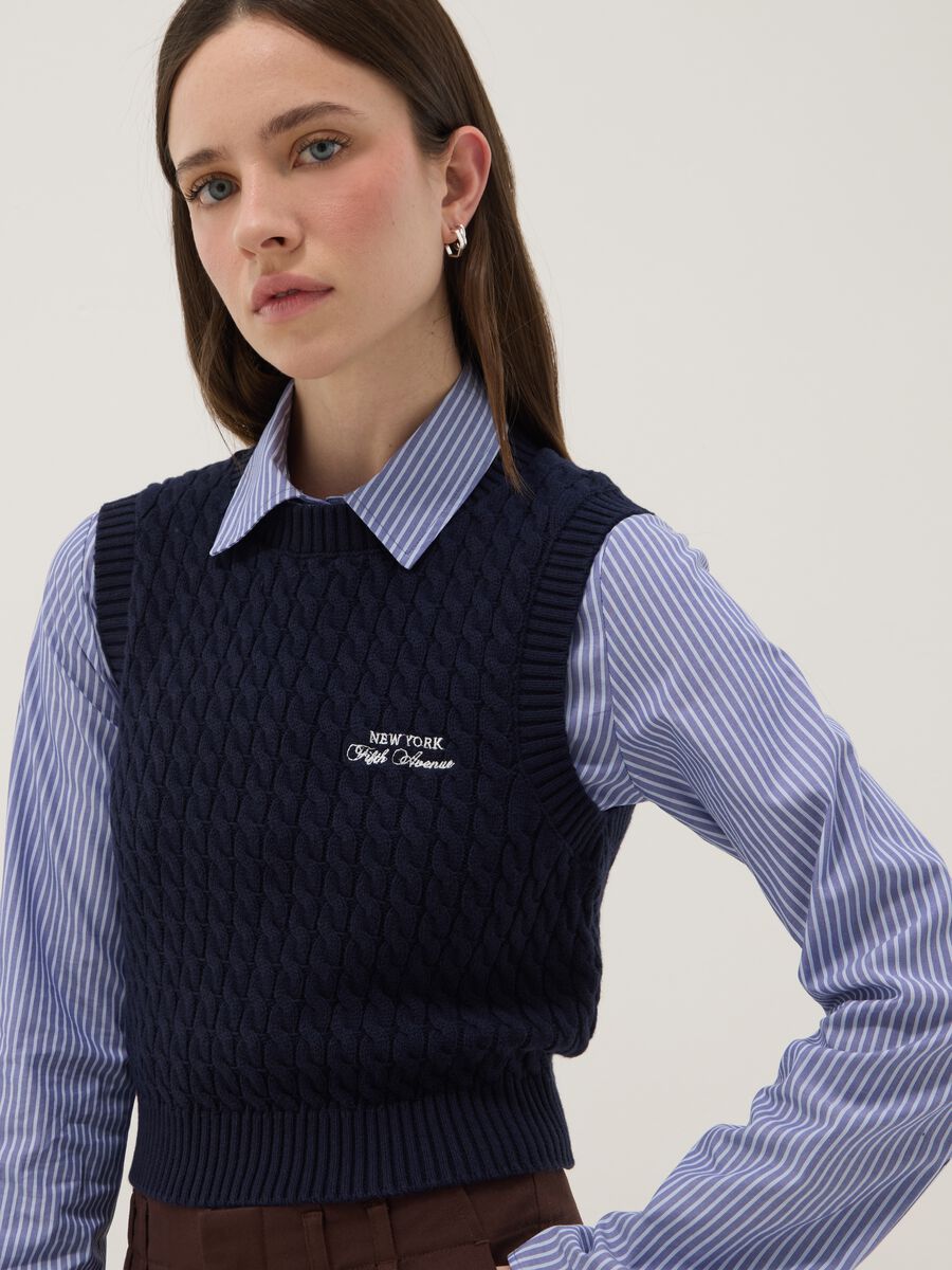Blue pure cotton gilet regular fit with cable design_1