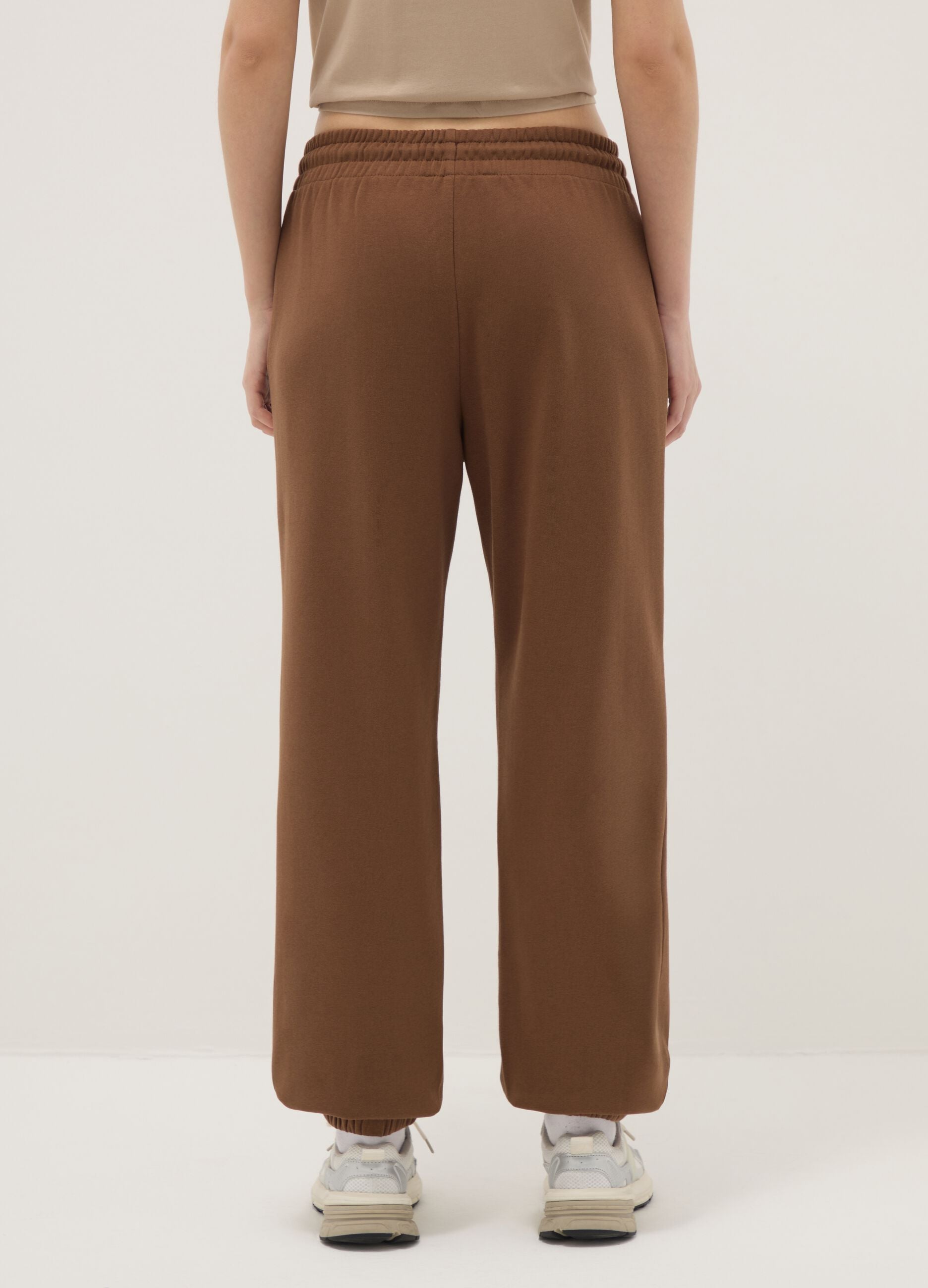 Brown Cotton Blend Regular Fit Jogger Trousers