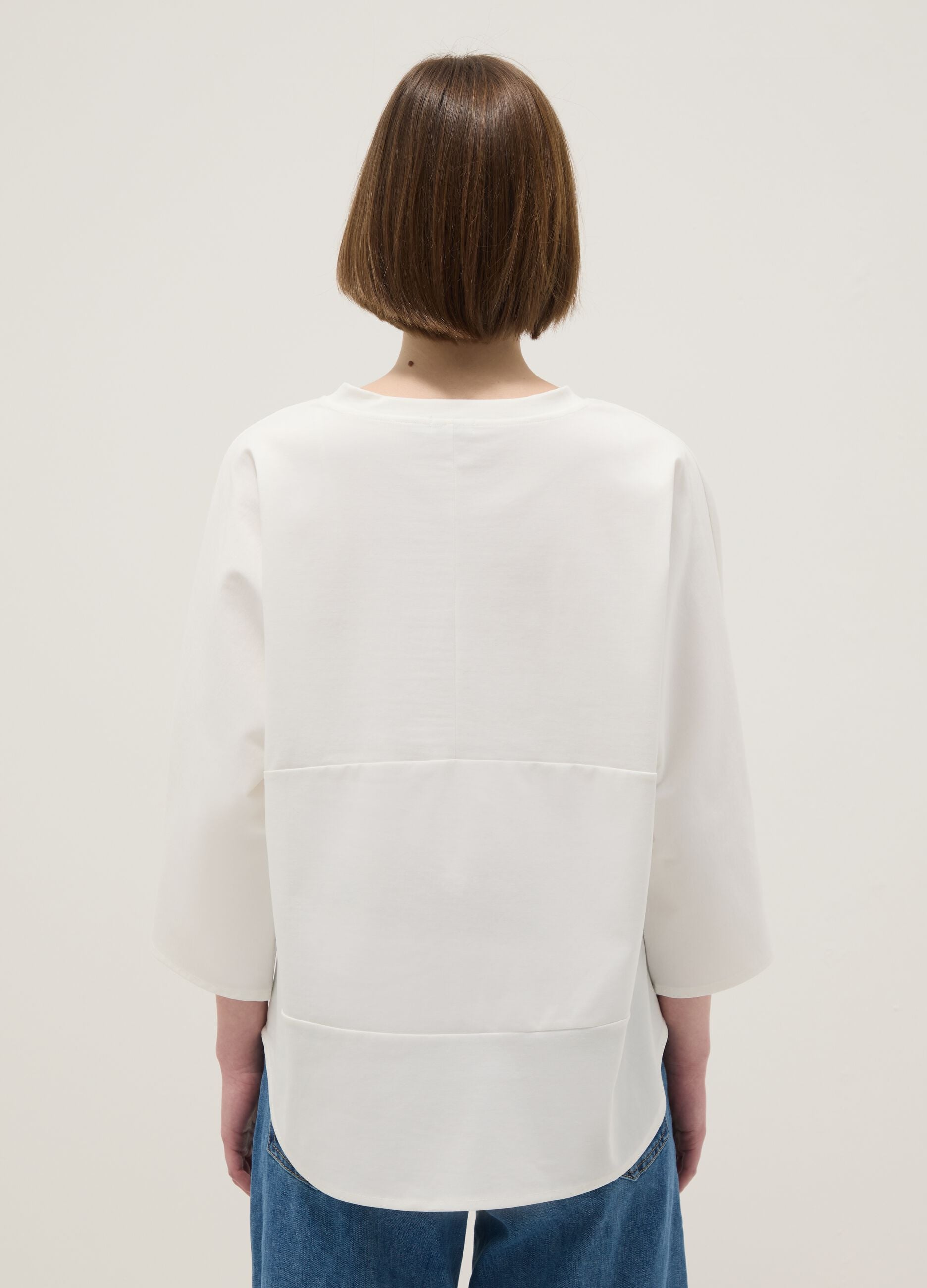 White regular fit stretch cotton-blend T-shirt