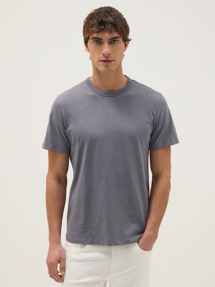 Grey pure cotton short sleeve T-shirt regular fit_0
