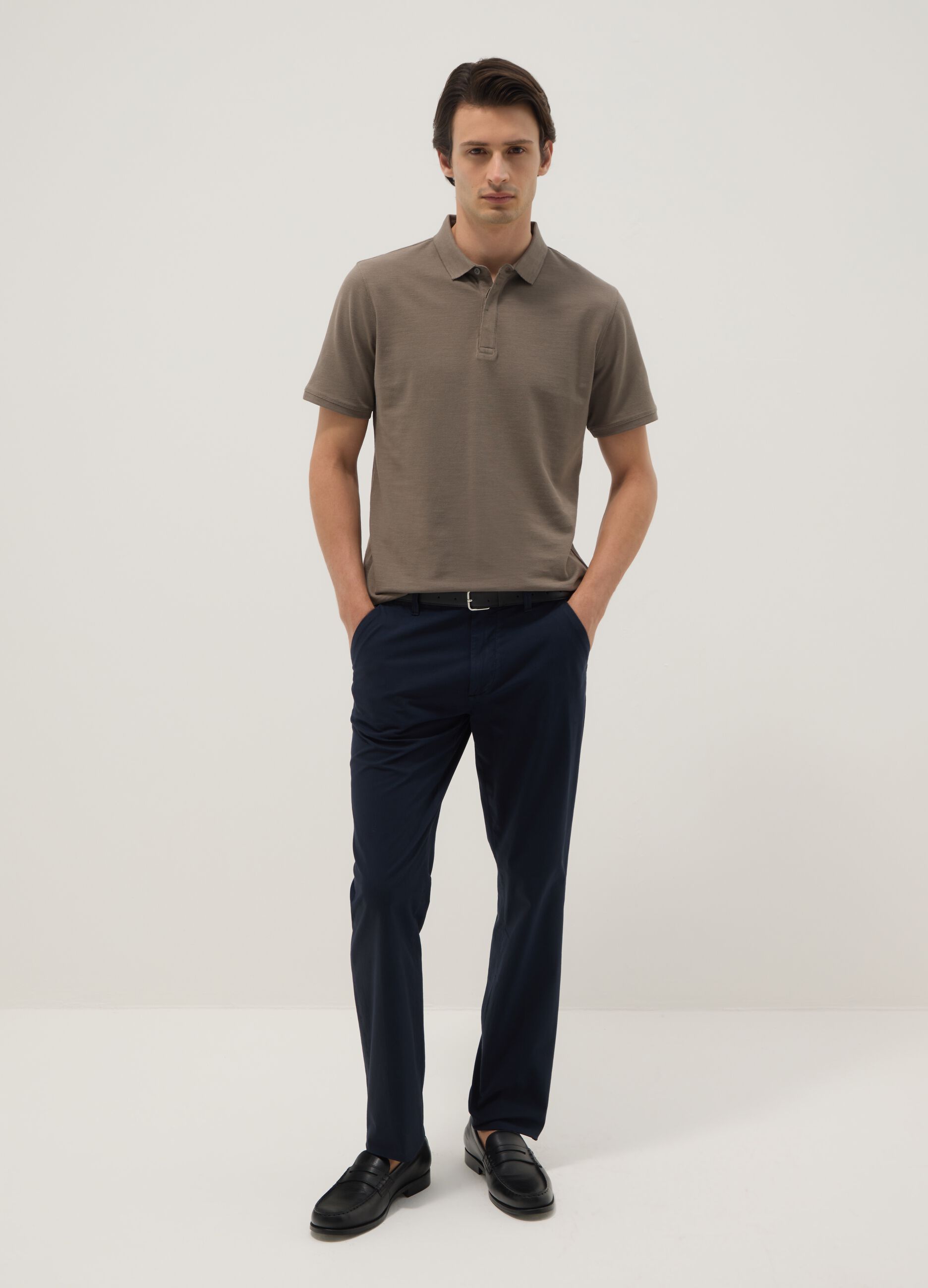 Regular fit brown pure cotton polo