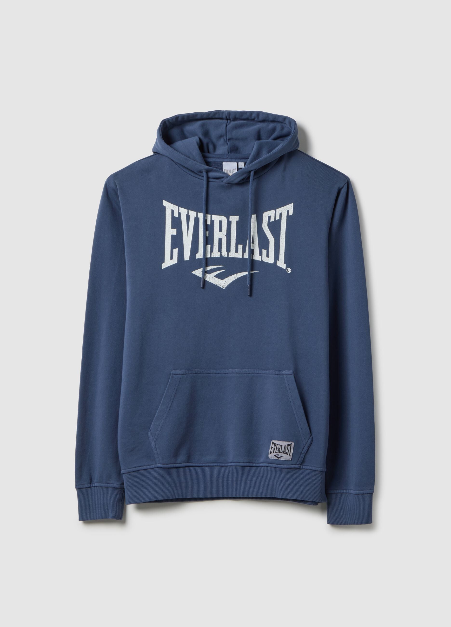 Blue cotton blend hoodie in regular fit with Everlast logo