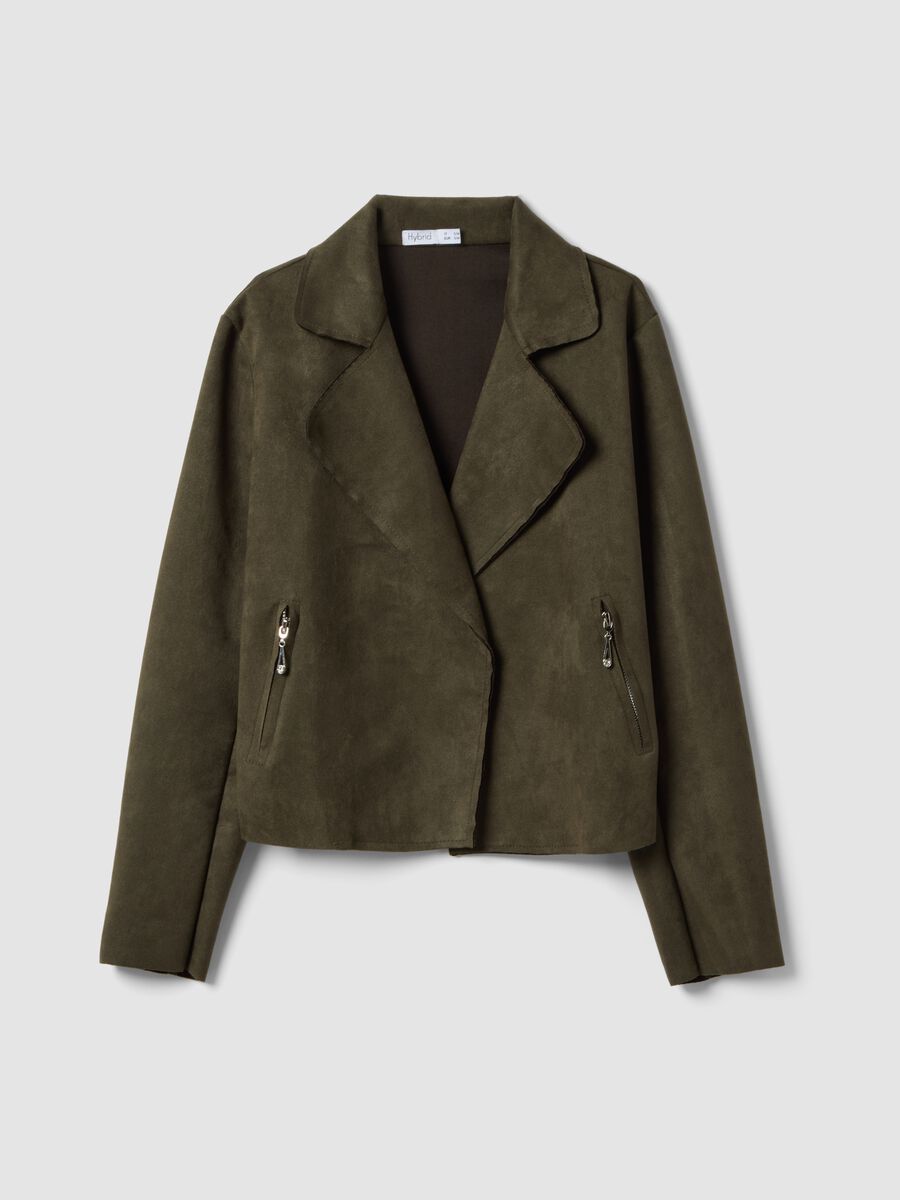 Regular fit green cotton biker jacket_4