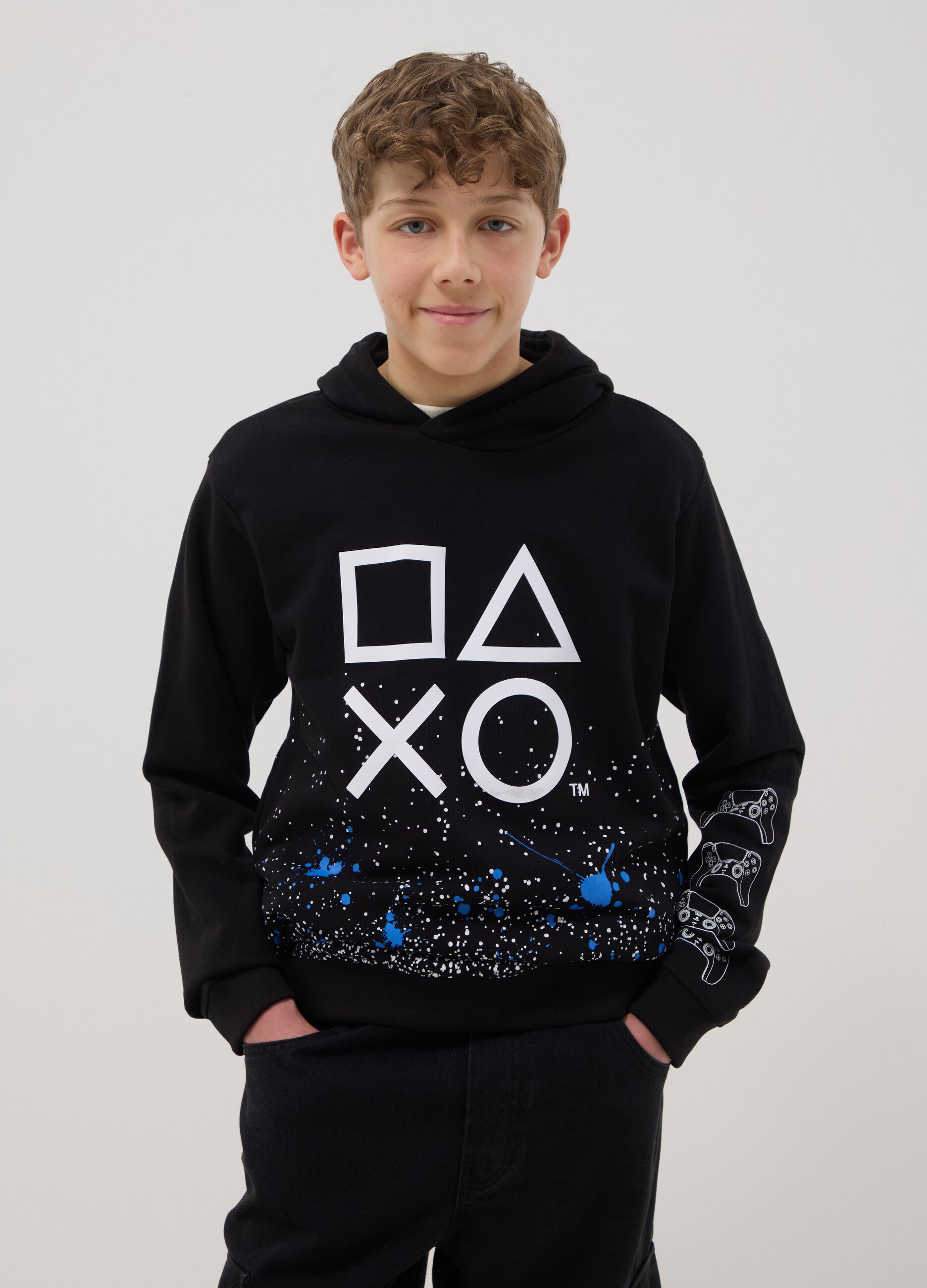 Kids' black cotton blend PlayStation hoodie
