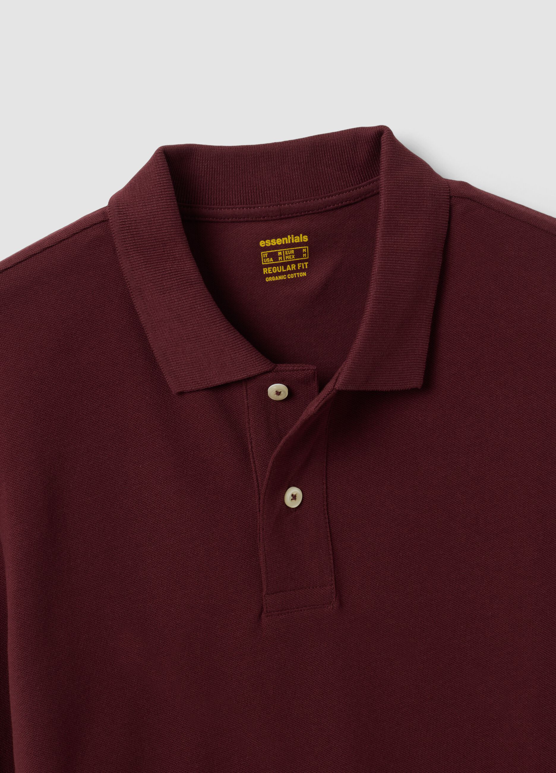 Red long-sleeve piqu&eacute; polo in pure organic cotton, regular fit
