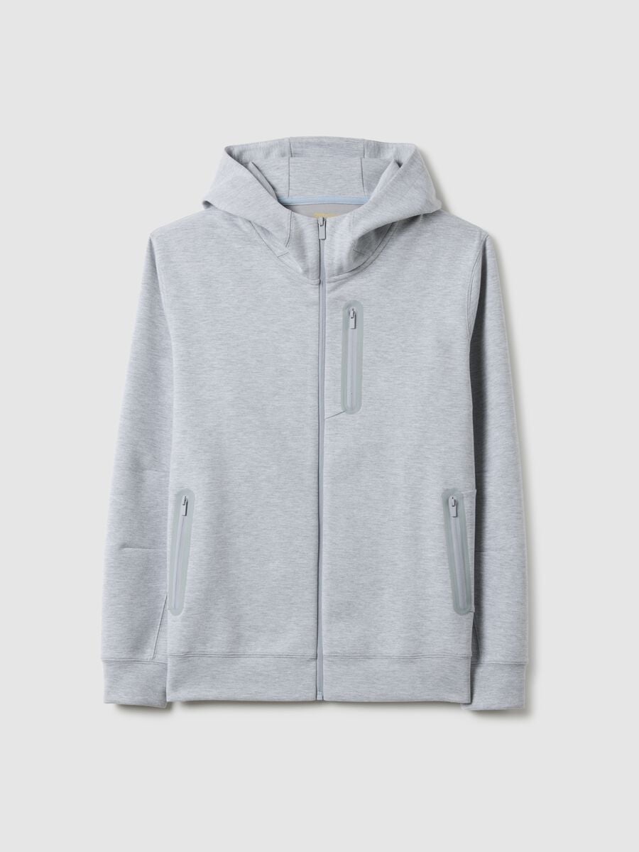 Grey regular fit hoodie with front zip collar_4