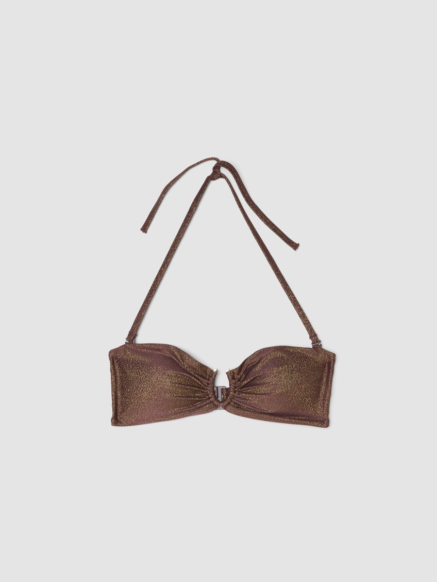 Brown bandeau bikini top in stretchy fabric with glitter_5