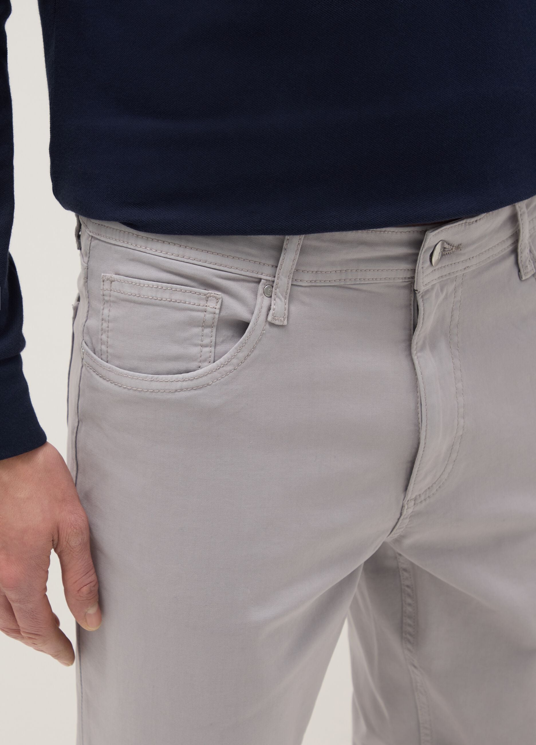 Grey stretch cotton slim fit trousers