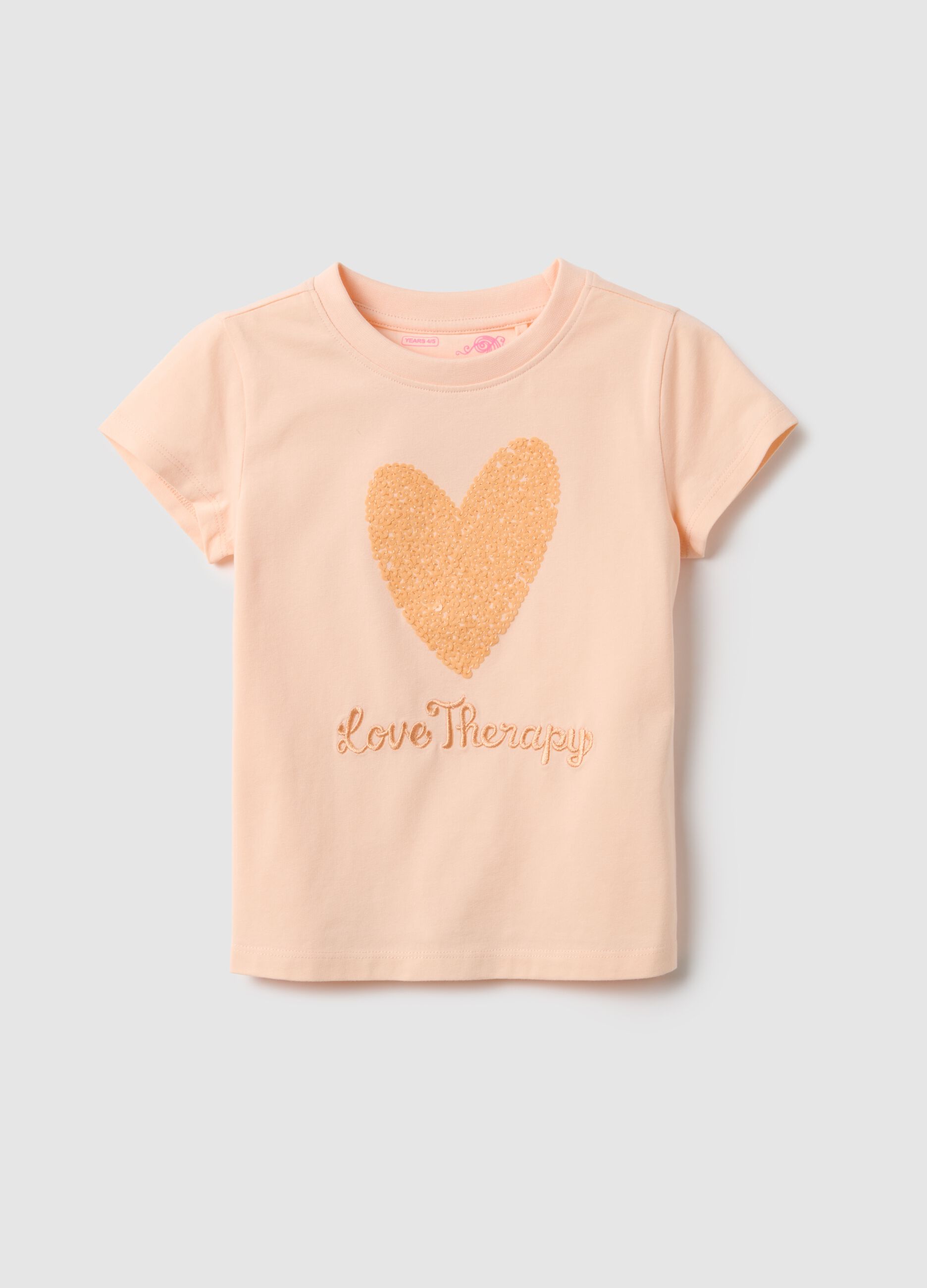 Pink stretch cotton regular fit T-shirt with heart for girl