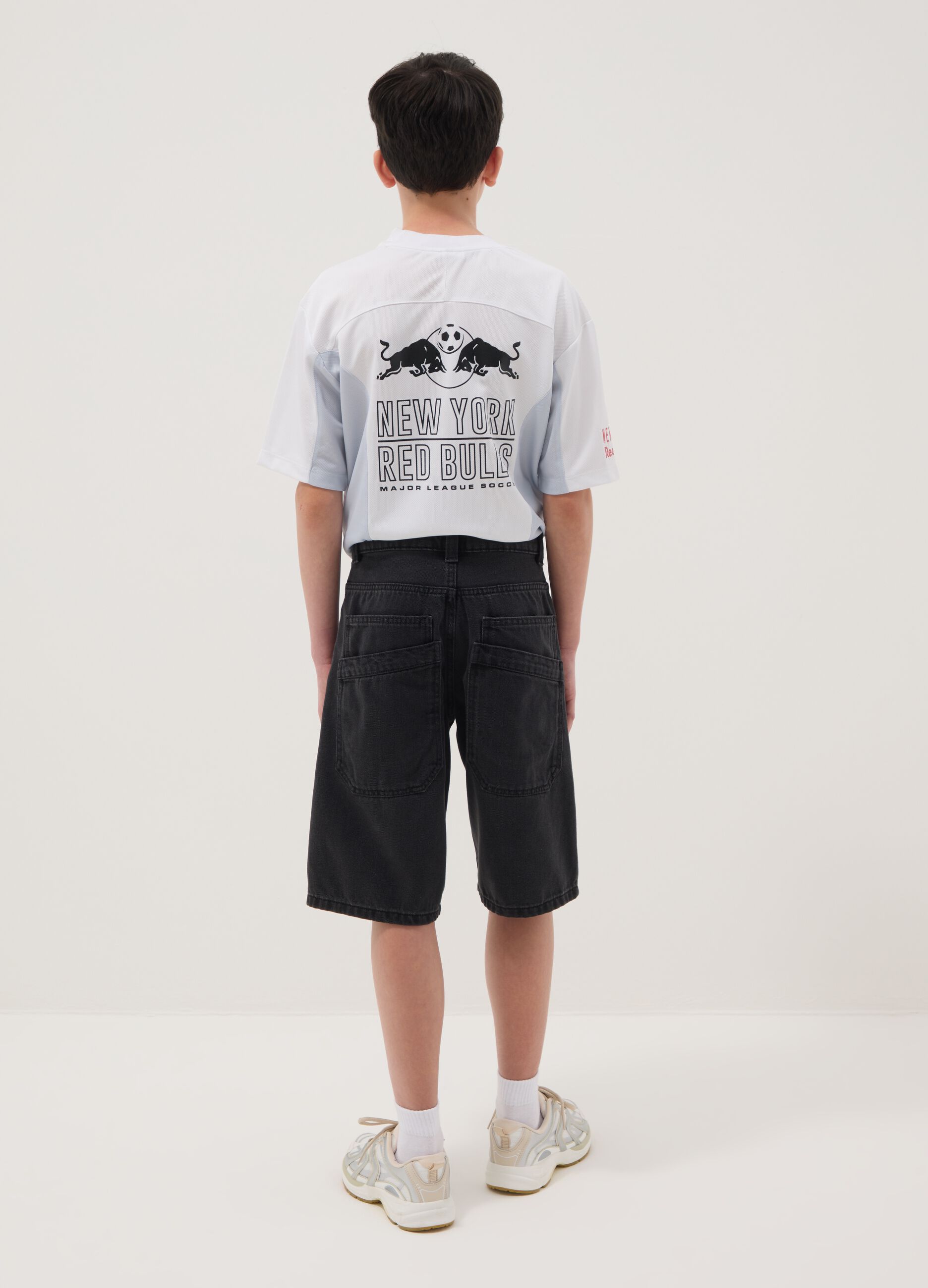 Boy's black cotton blend skater fit shorts