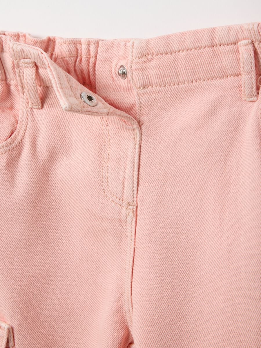 Girls' baggy cargo trousers in pure pink cotton_2