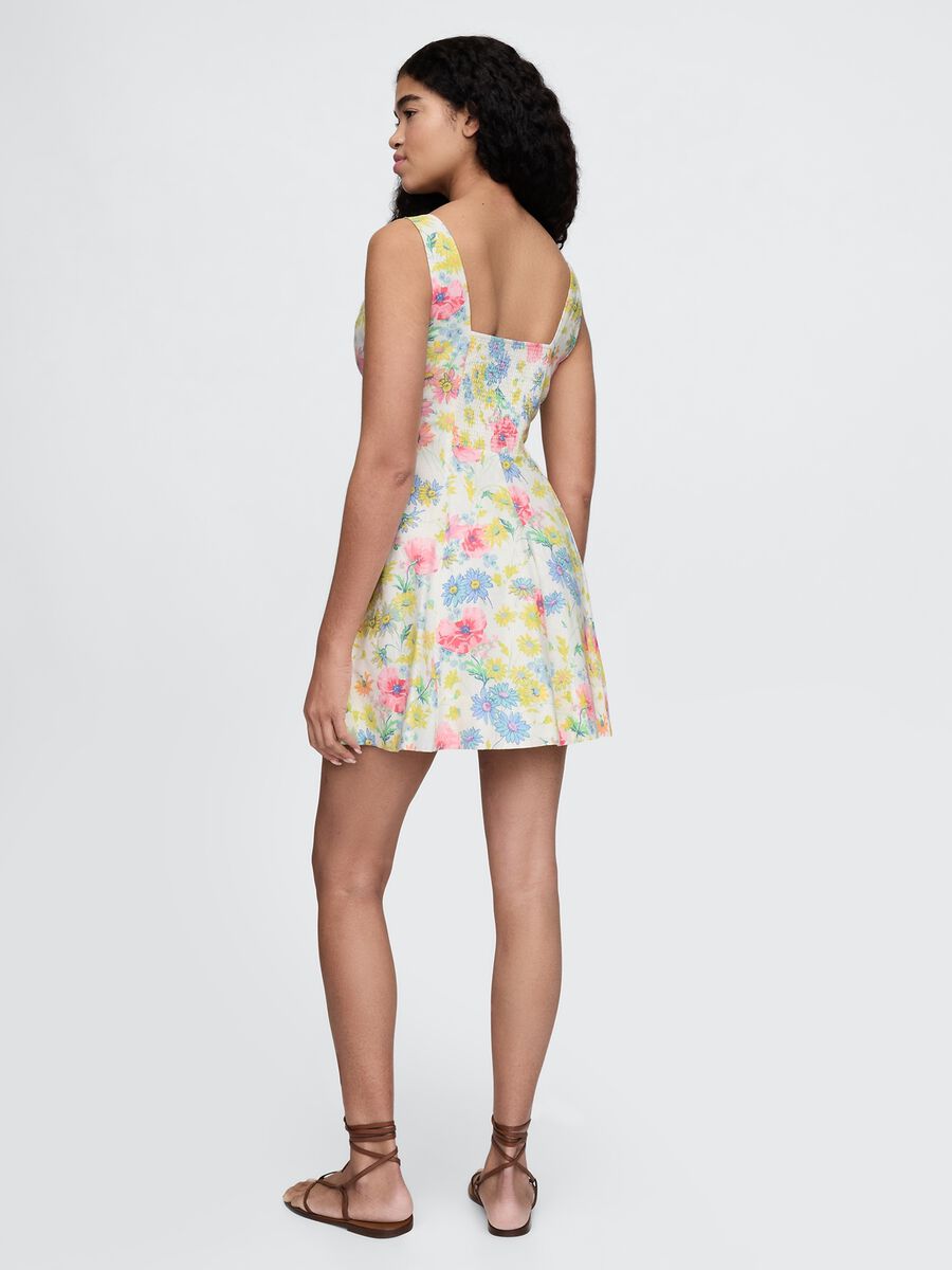 Multicolour floral short dress in linen and viscose_3