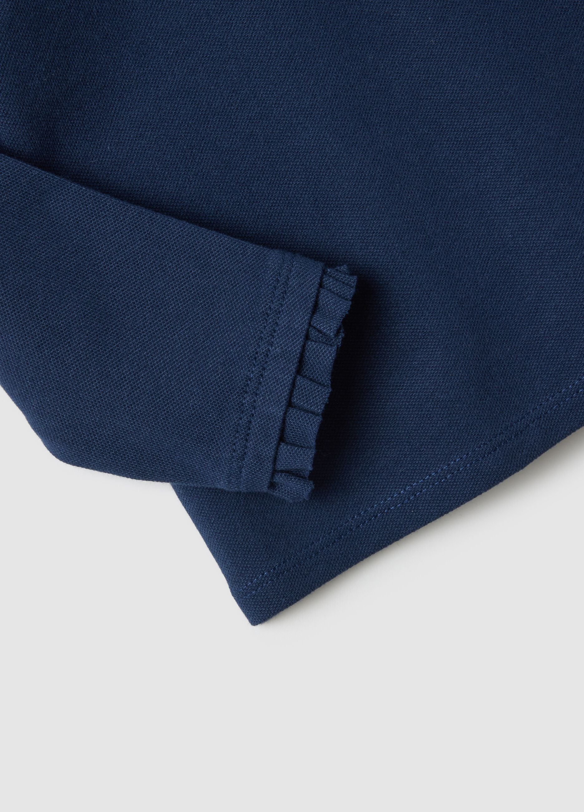 Regular fit stretch cotton blue polo with ruffles for girls