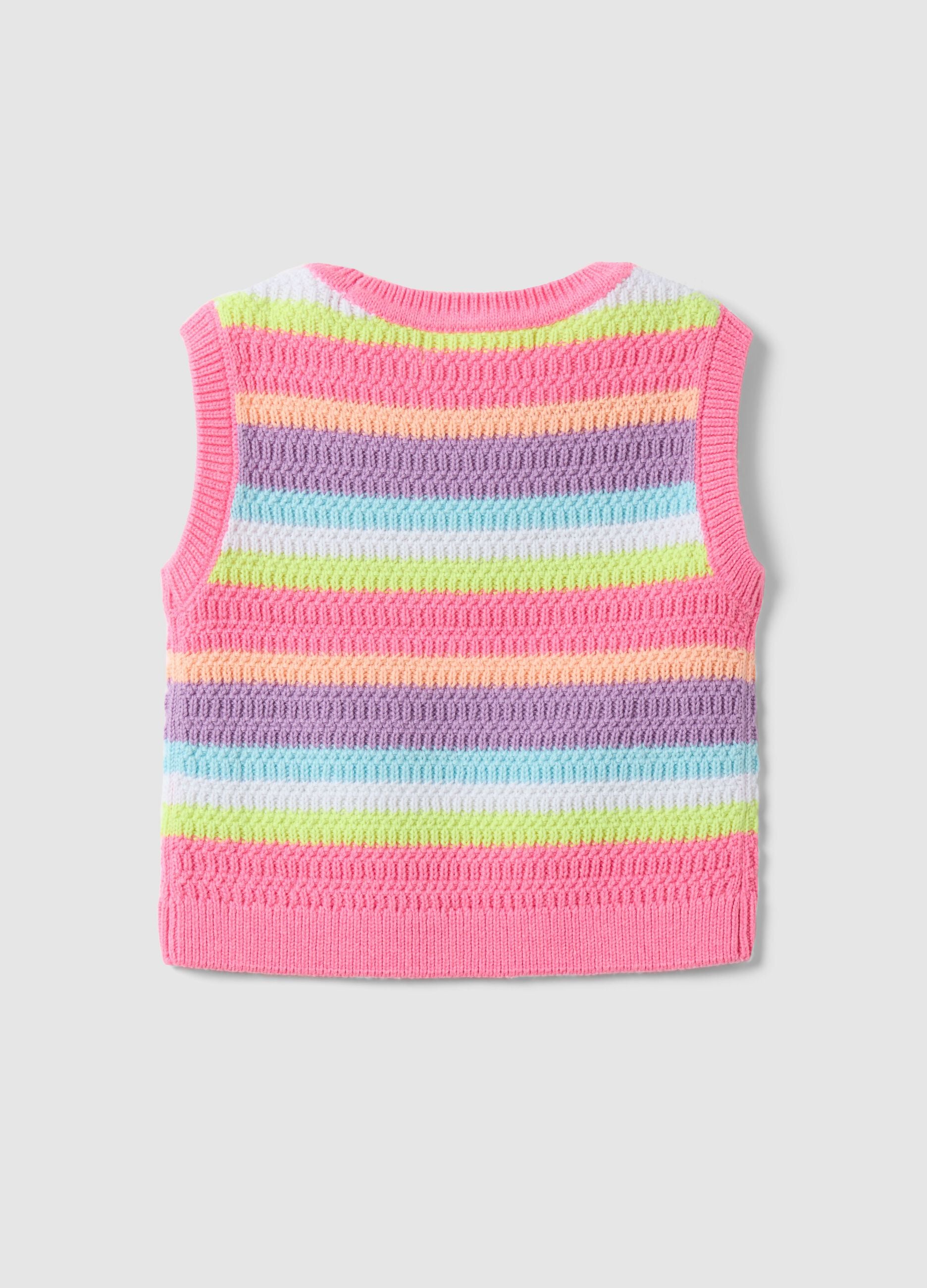 Multicoloured striped cotton blend tank top for girls with regular fit