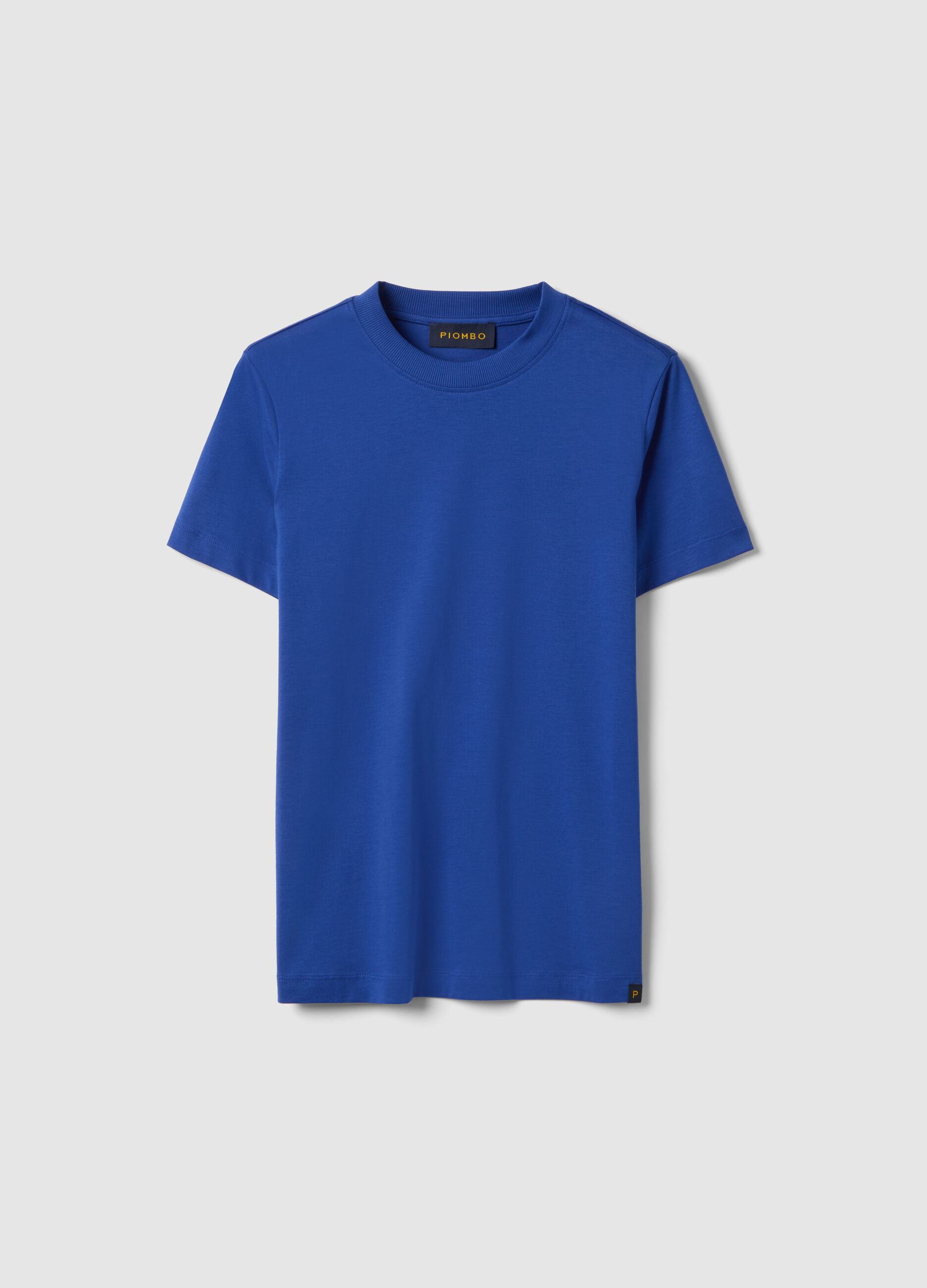Regular fit blue crew neck cotton T-shirt
