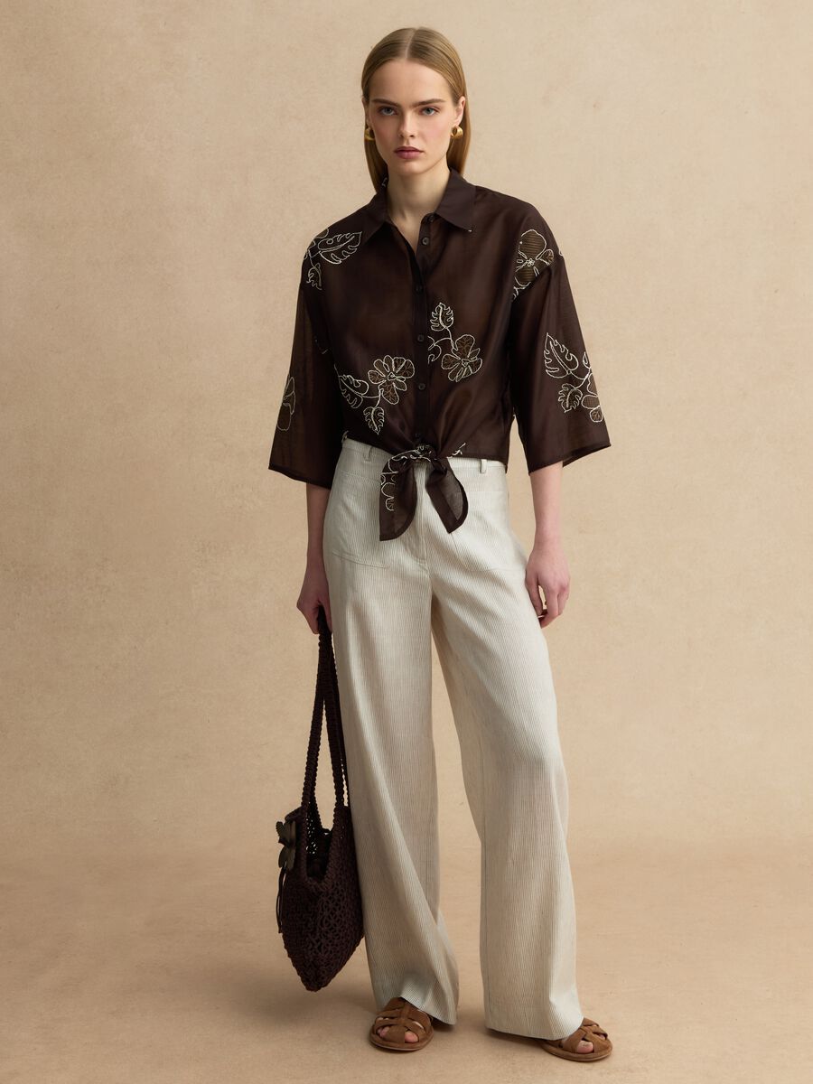 Wide-leg trousers in multicolour striped lyocell linen blend_0