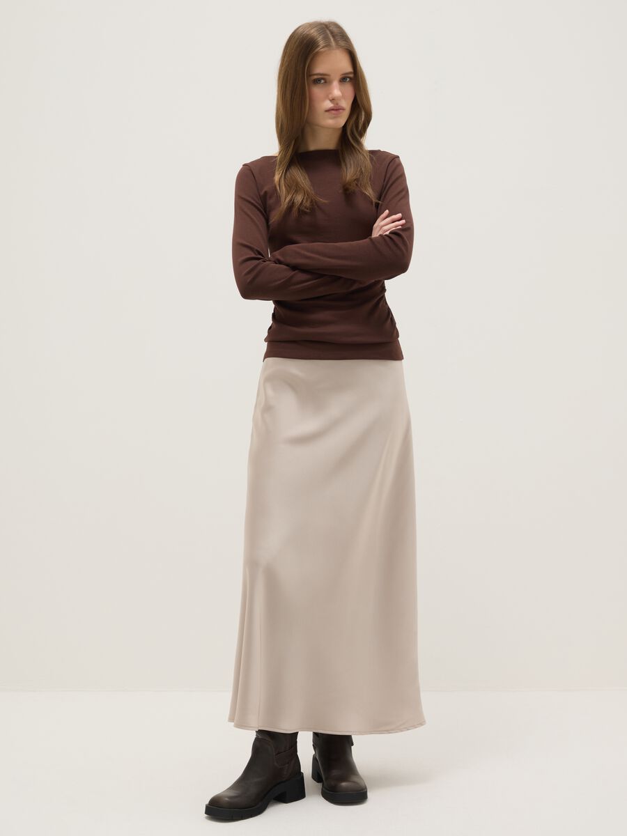 Brown long sleeve pure cotton regular fit T-shirt_1