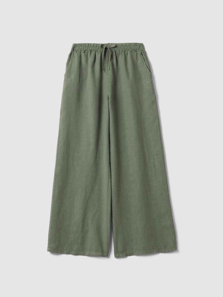 Green pure linen trousers with drawstring_4