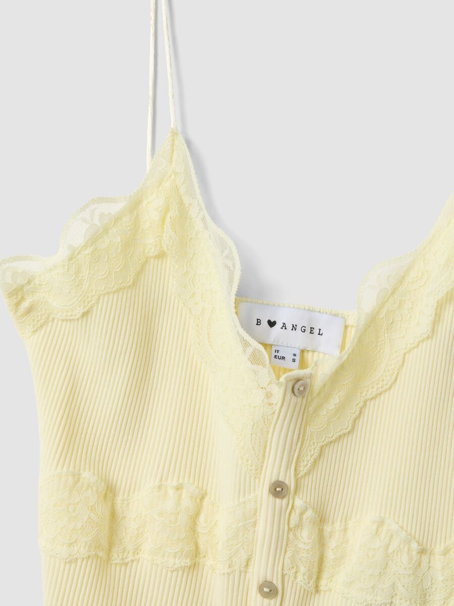 Yellow stretch cotton fitted lace top_5