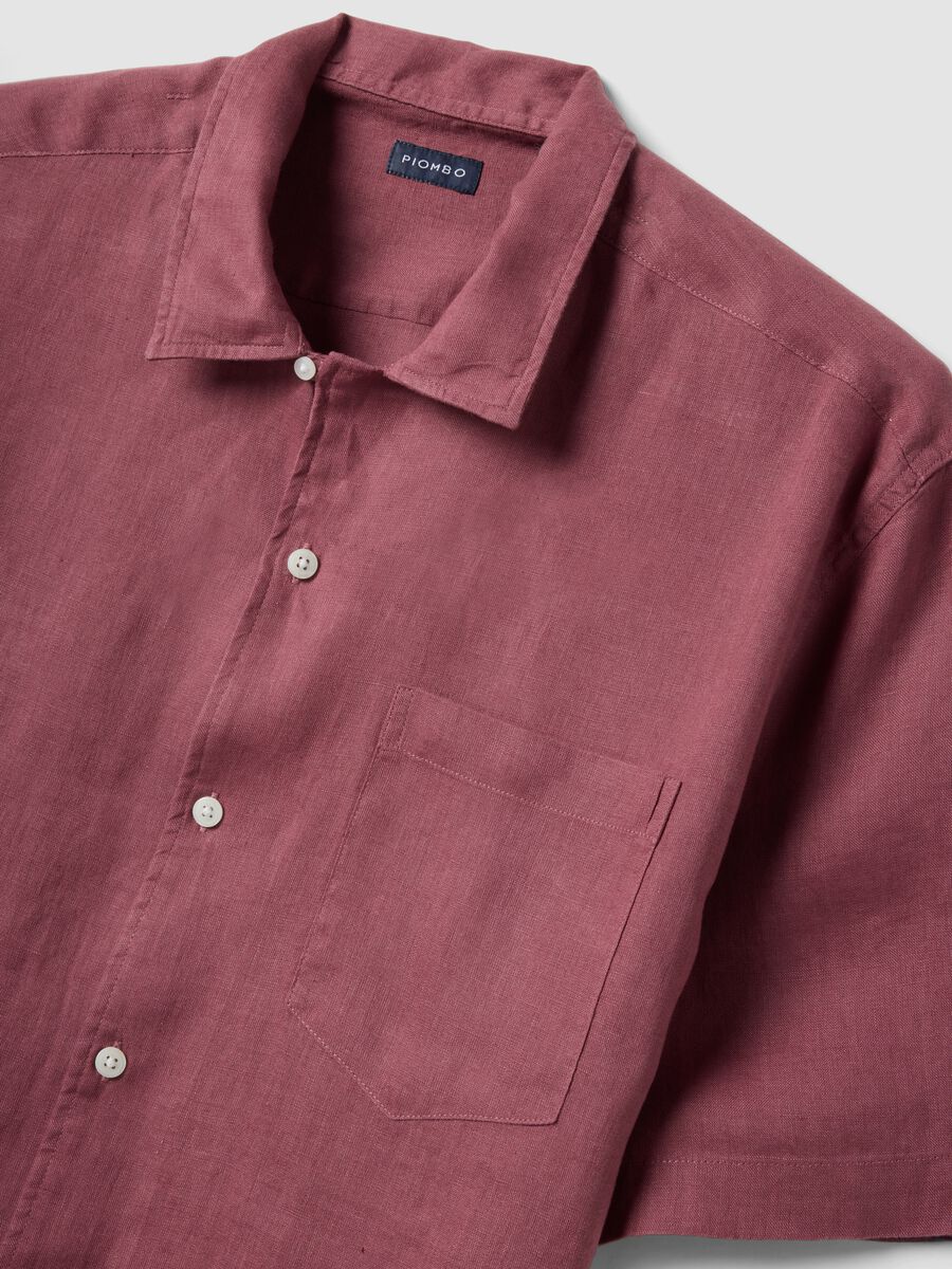 Regular fit pink short sleeve pure linen shirt with pocket_6