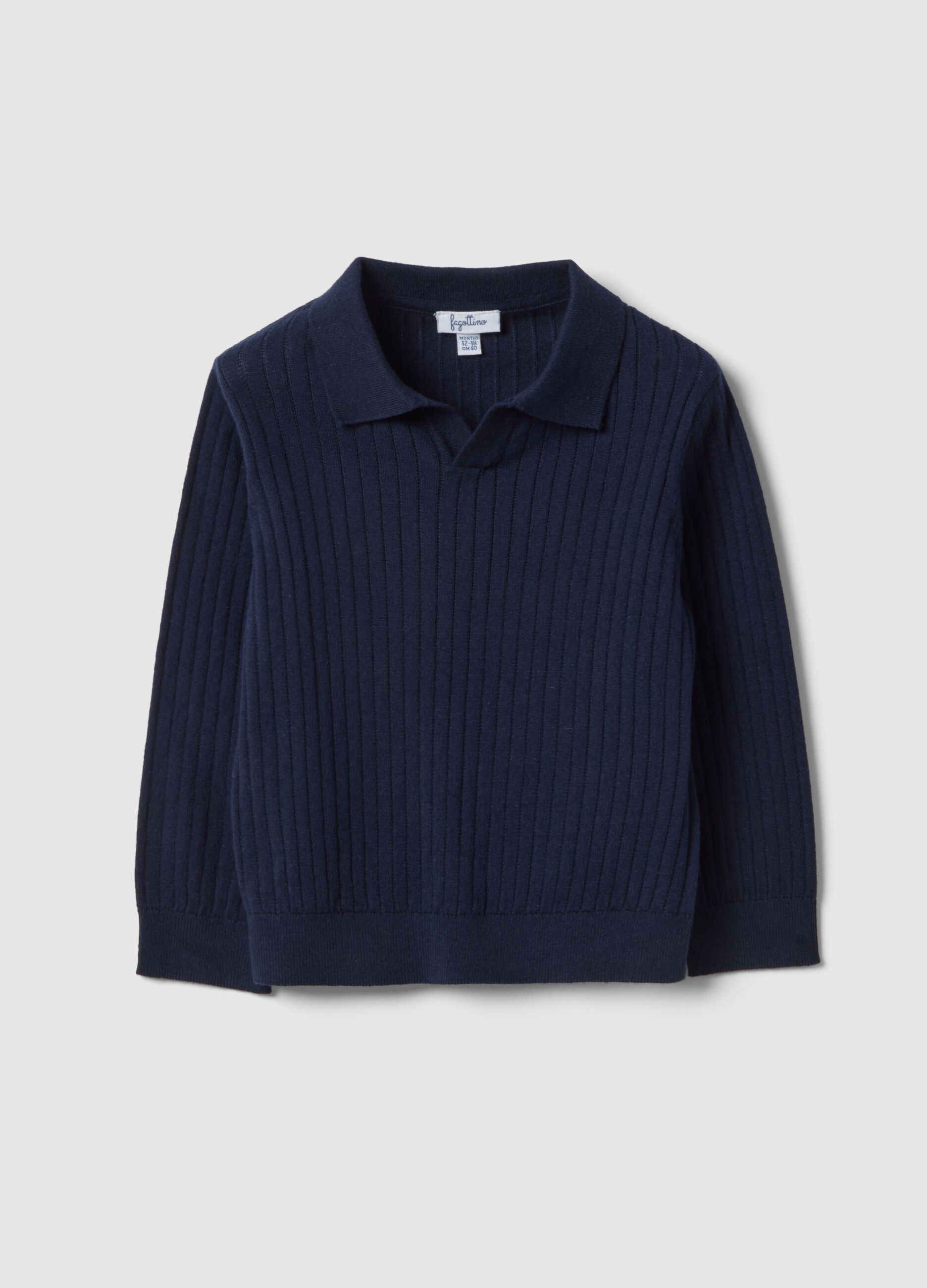 Long sleeve blue pure cotton polo shirt for children regular fit