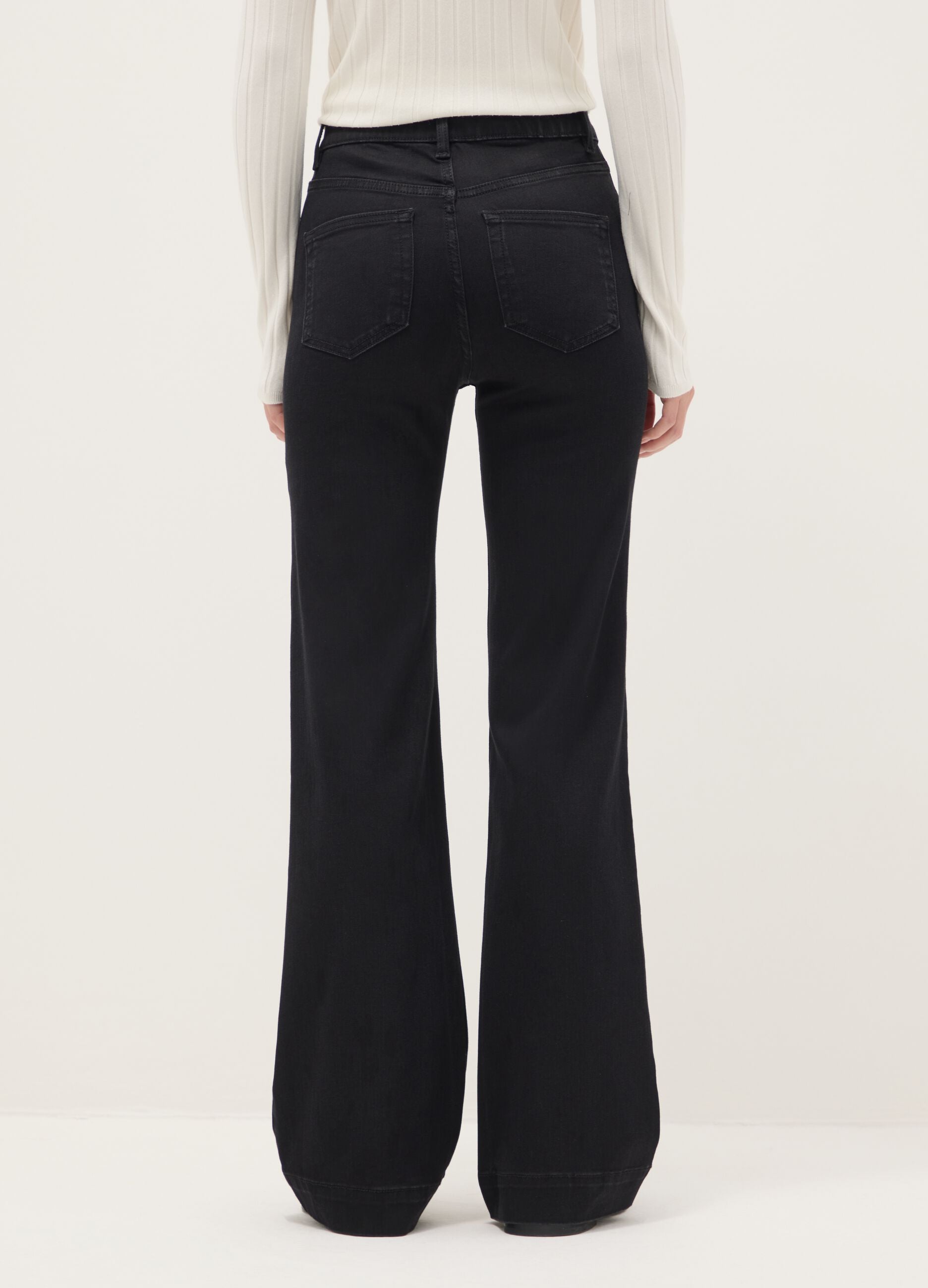 Black denim jeans with bootcut fit
