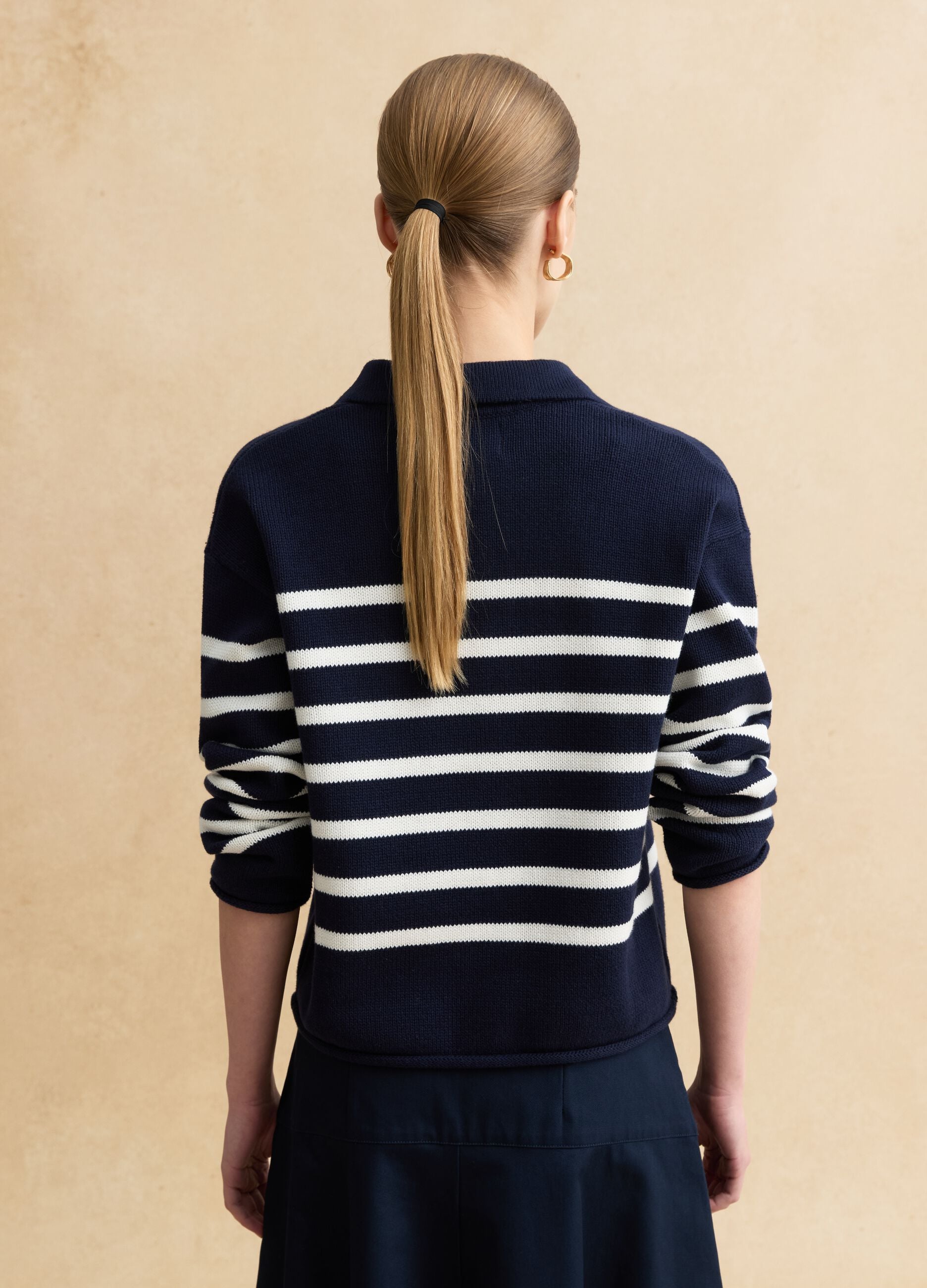 Multi-coloured striped pure cotton sweater, regular fit, deep V