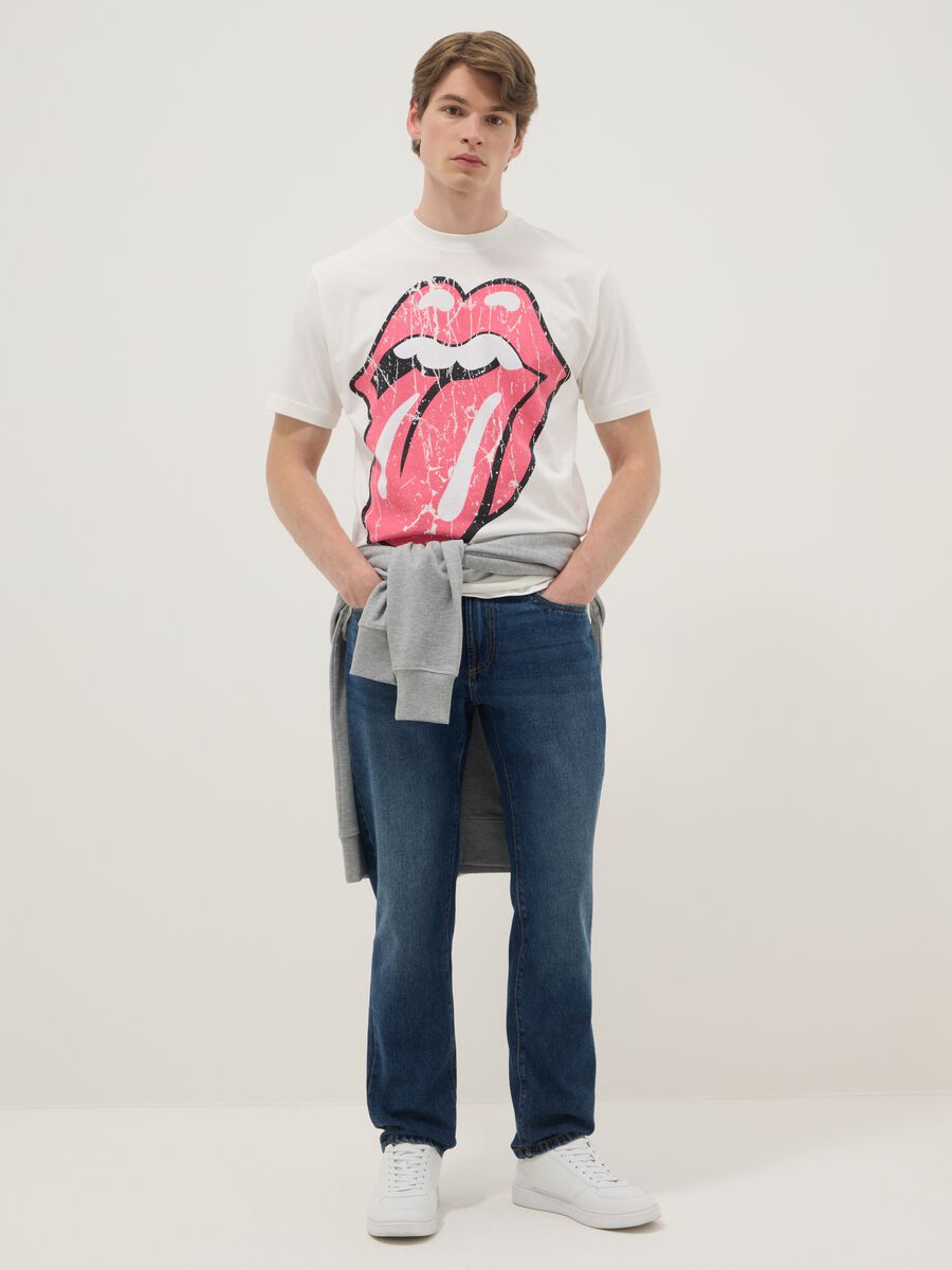 White pure cotton regular fit T-shirt with Rolling Stones print_2