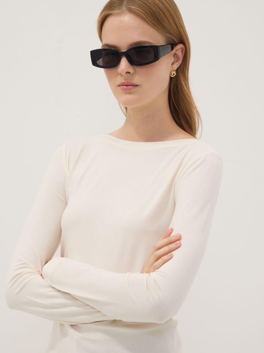 White long-sleeved stretch viscose T-shirt_2