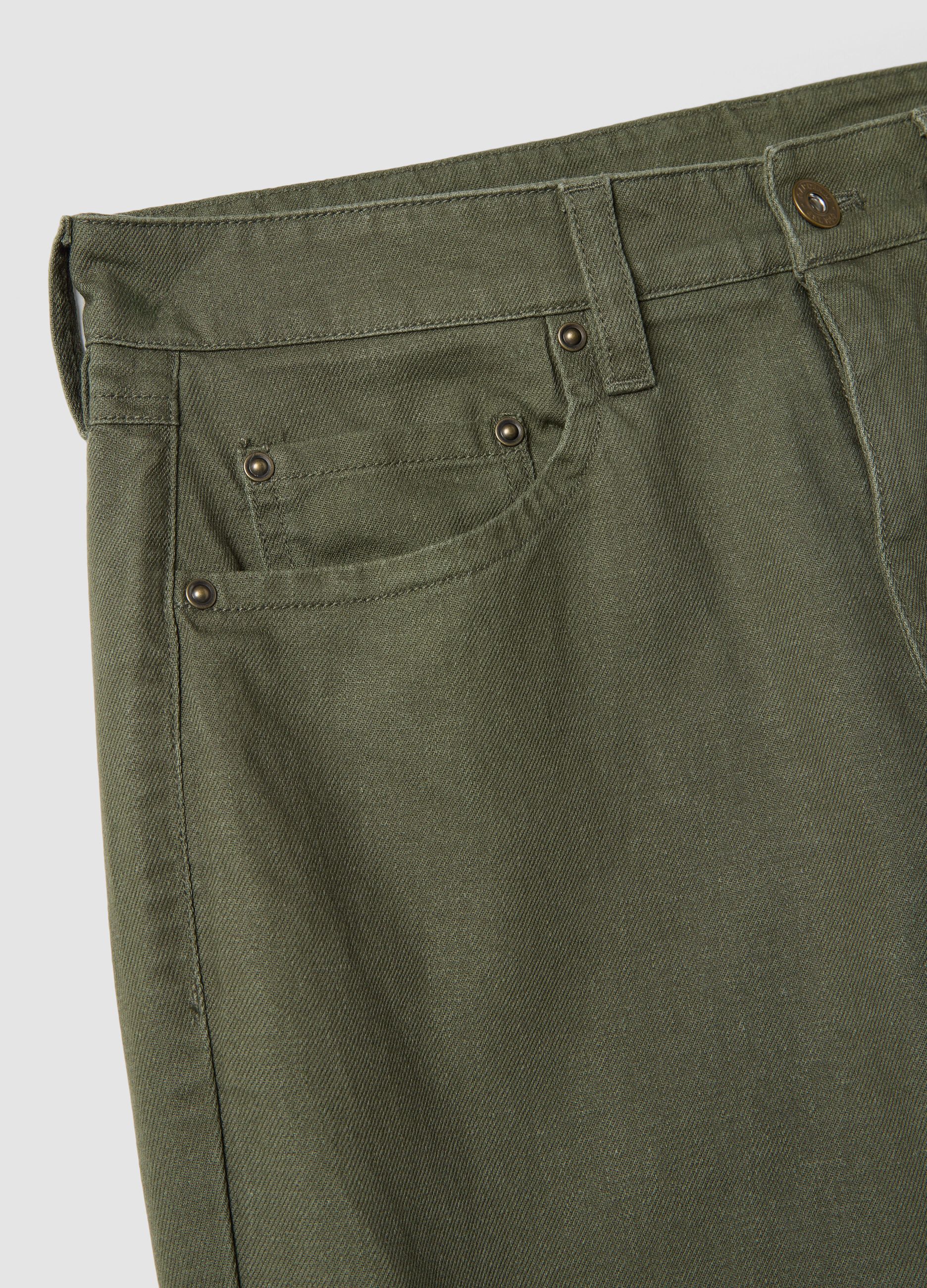 Green linen-cotton blend trousers