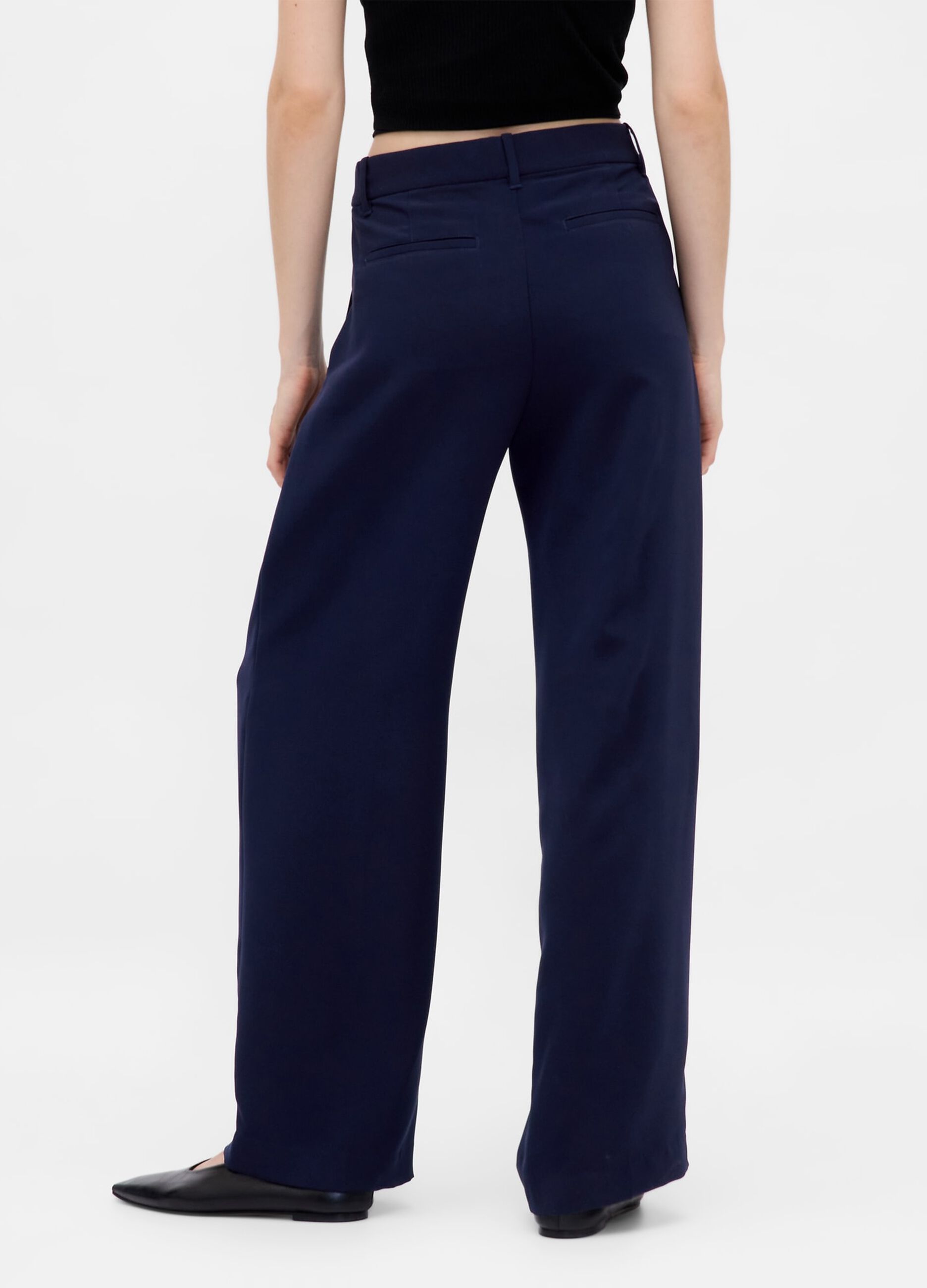 Wide-leg blue trousers in stretchy fabric