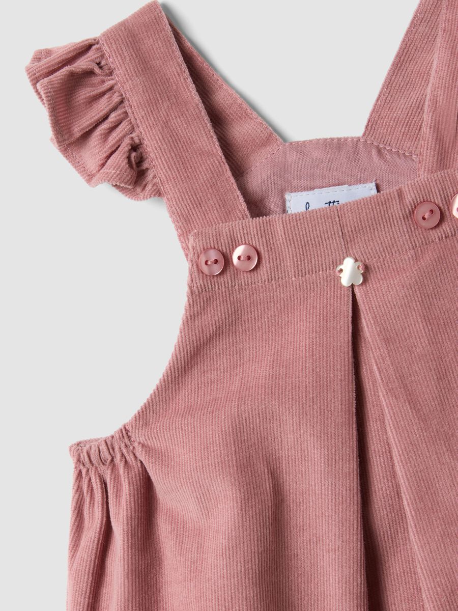 Pink pure cotton dungarees with ruffle straps for baby girl_2