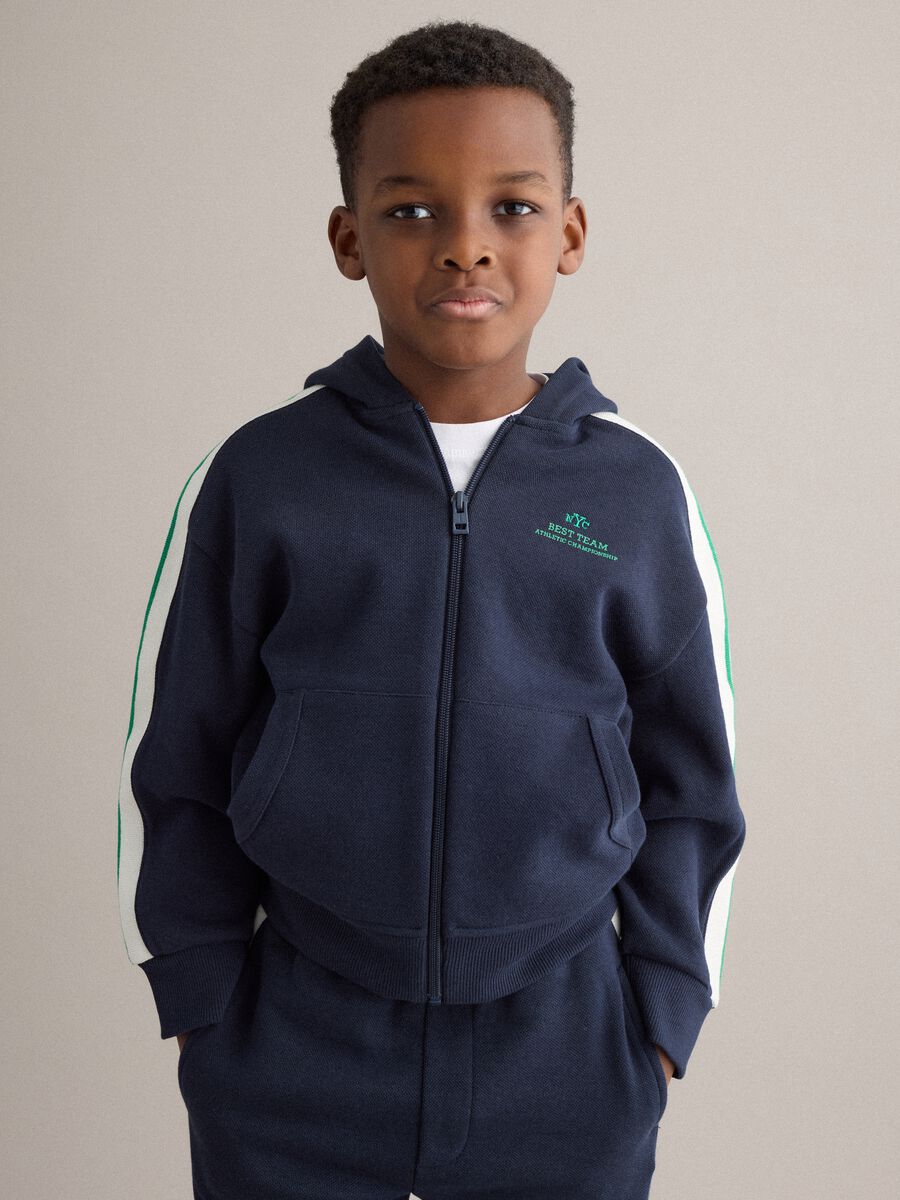 Blue cotton blend oversized fit hoodie for kids_0