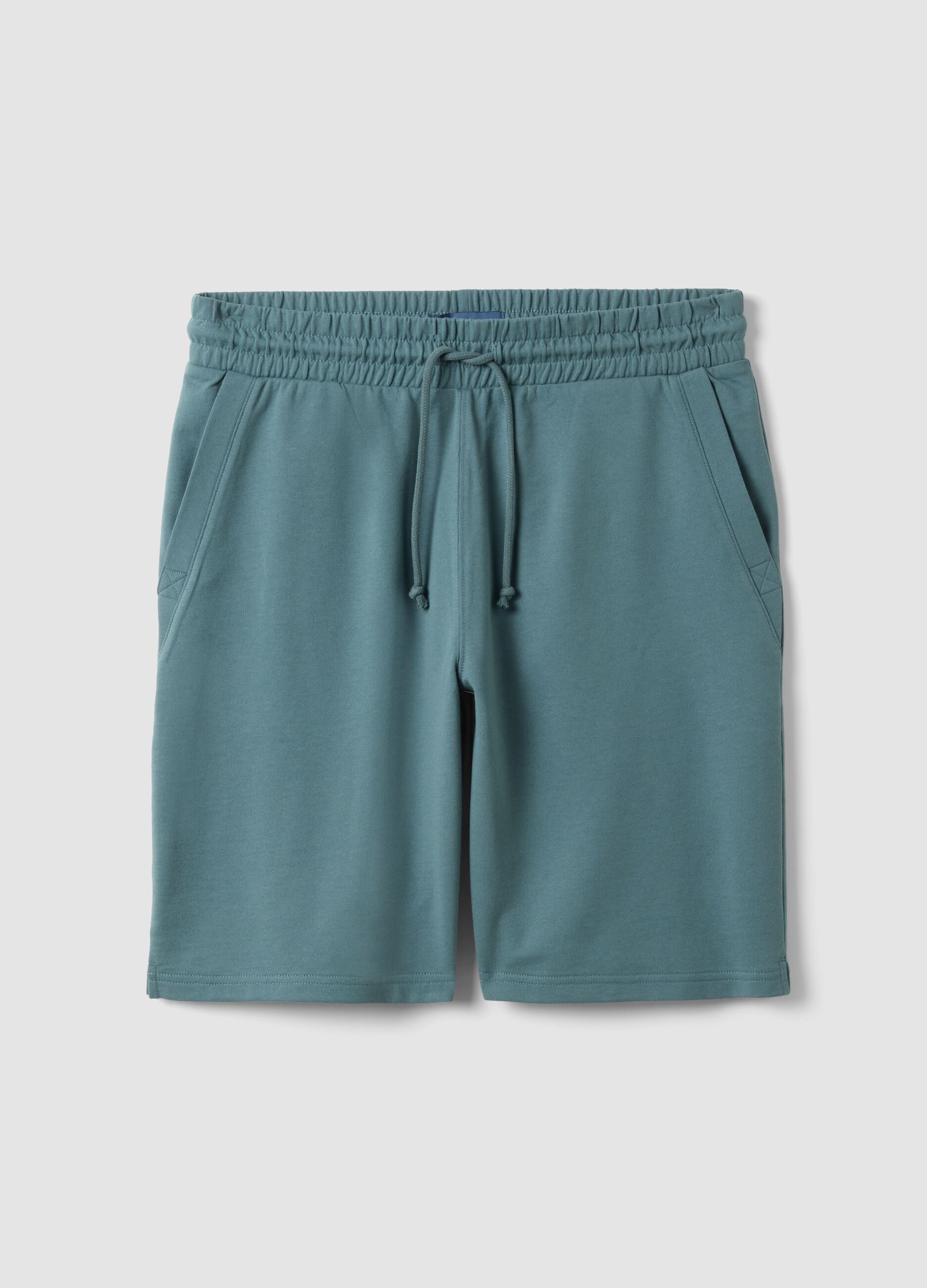 Regular Fit Light Blue Cotton Blend Bermuda Shorts