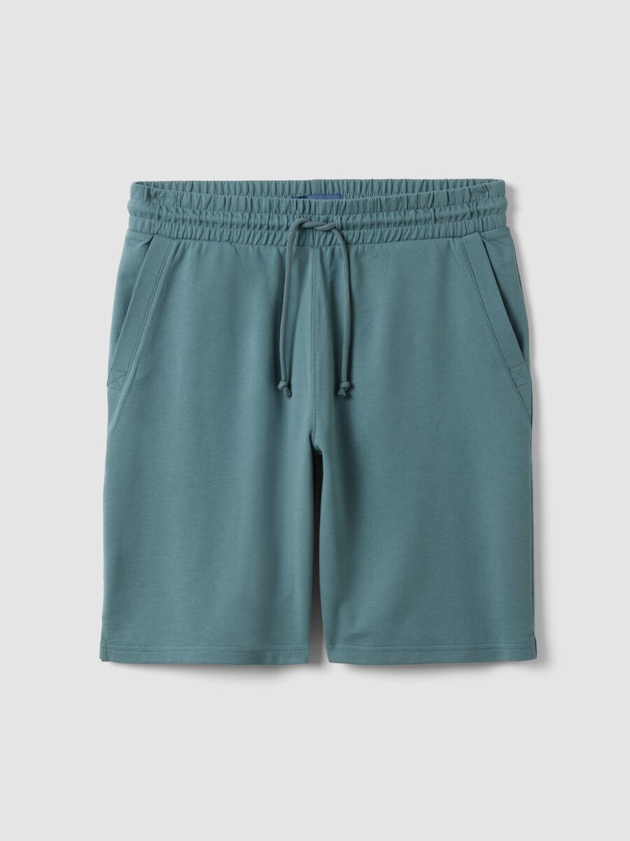 Regular Fit Light Blue Cotton Blend Bermuda Shorts_4