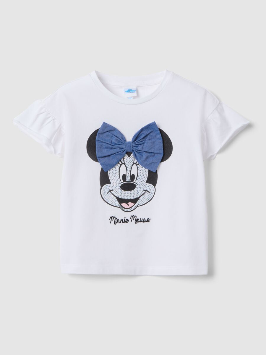 White stretch cotton T-shirt with Minnie print for girls_0