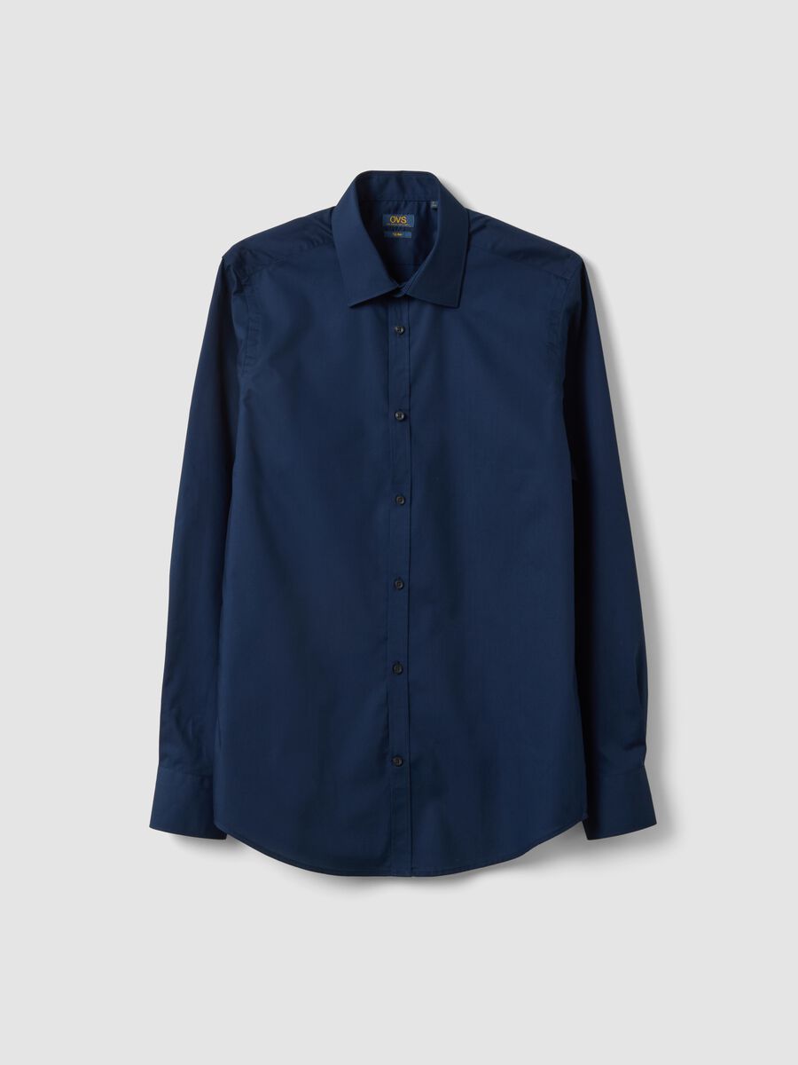 Blue slim-fit shirt with classic collar, easy-iron finish_0