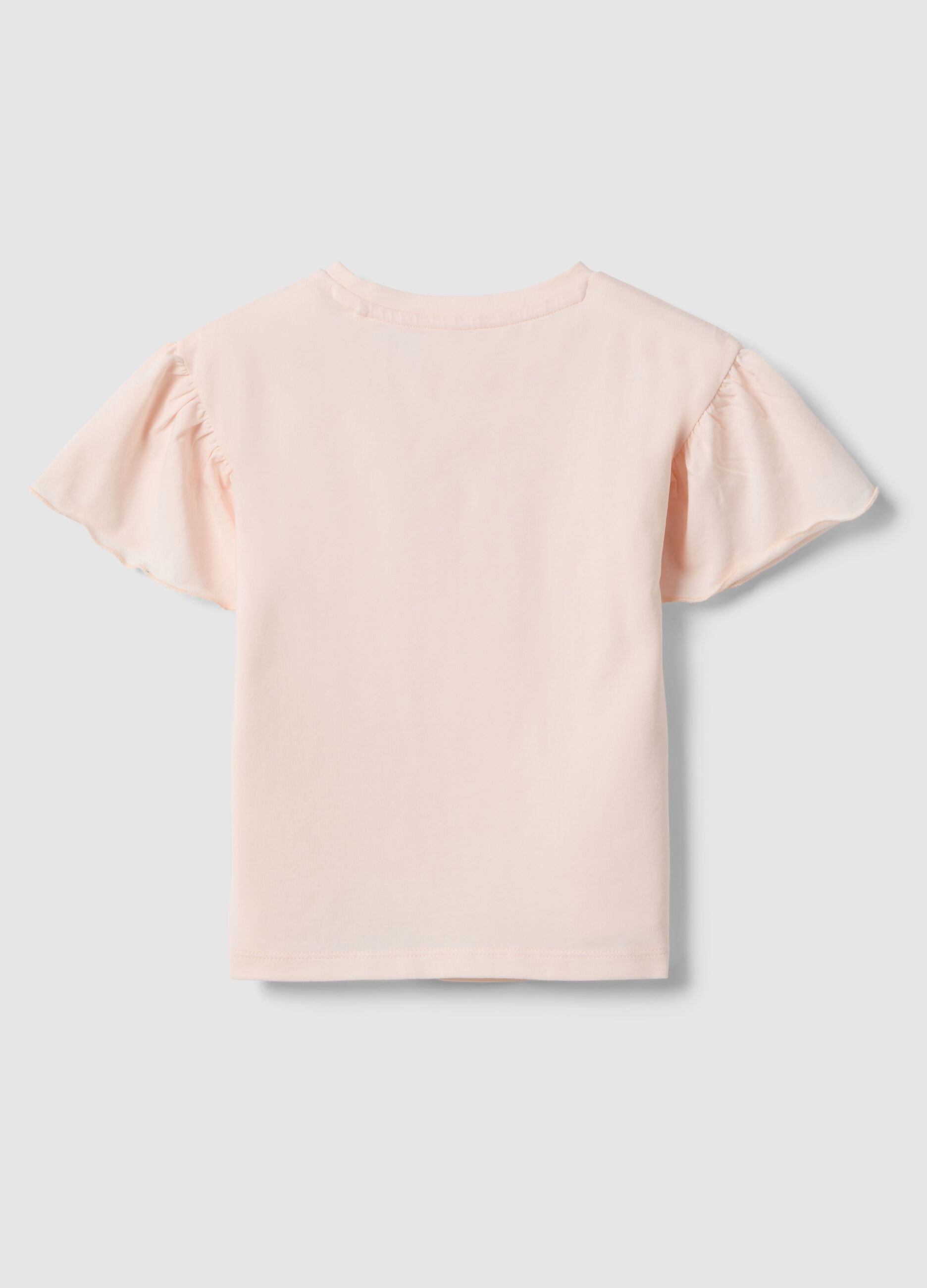 Girls' Pink Stretch Cotton T-shirt with Floral Embroidery