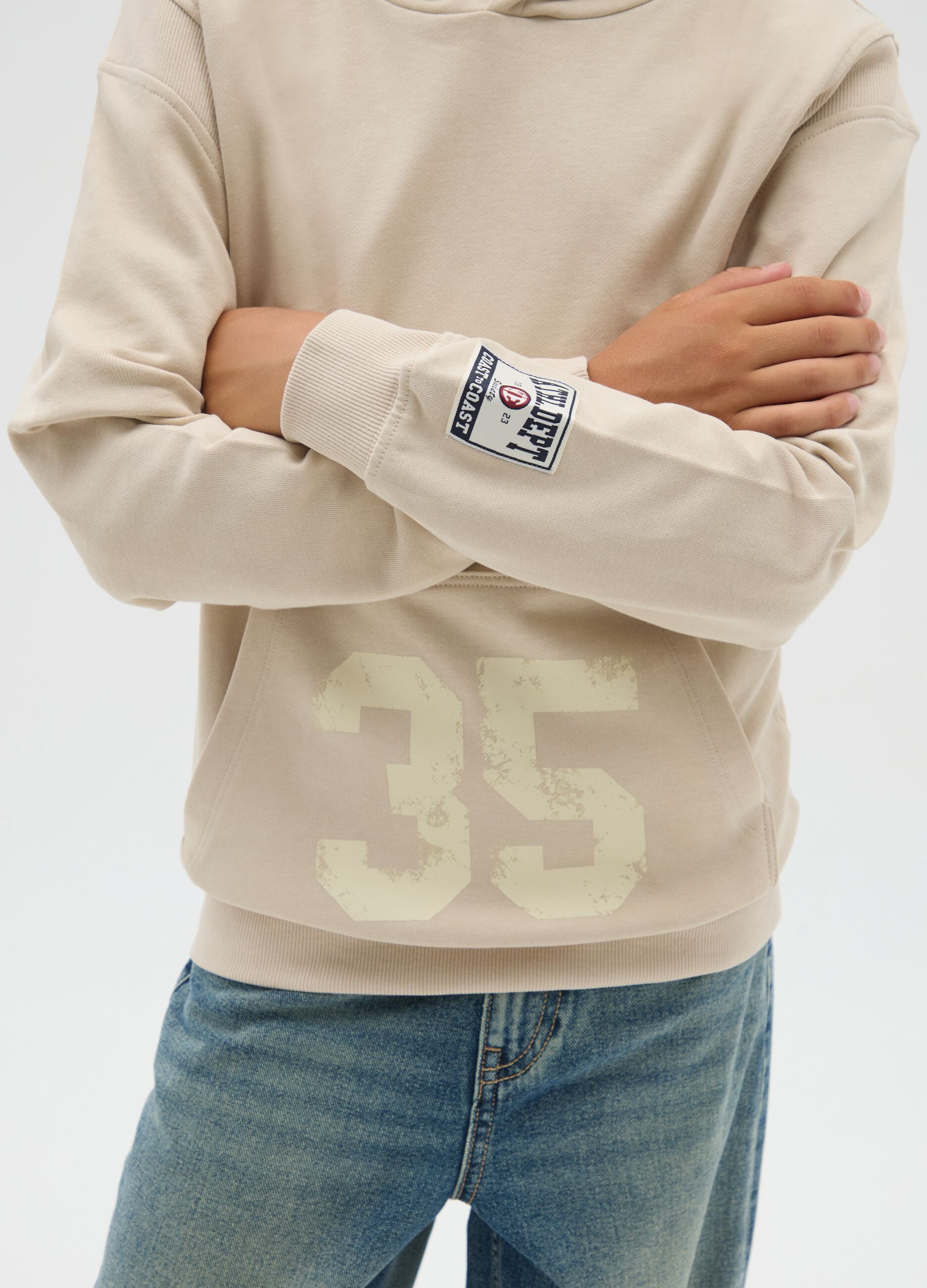 Boys' beige pure cotton regular fit sweatshirt