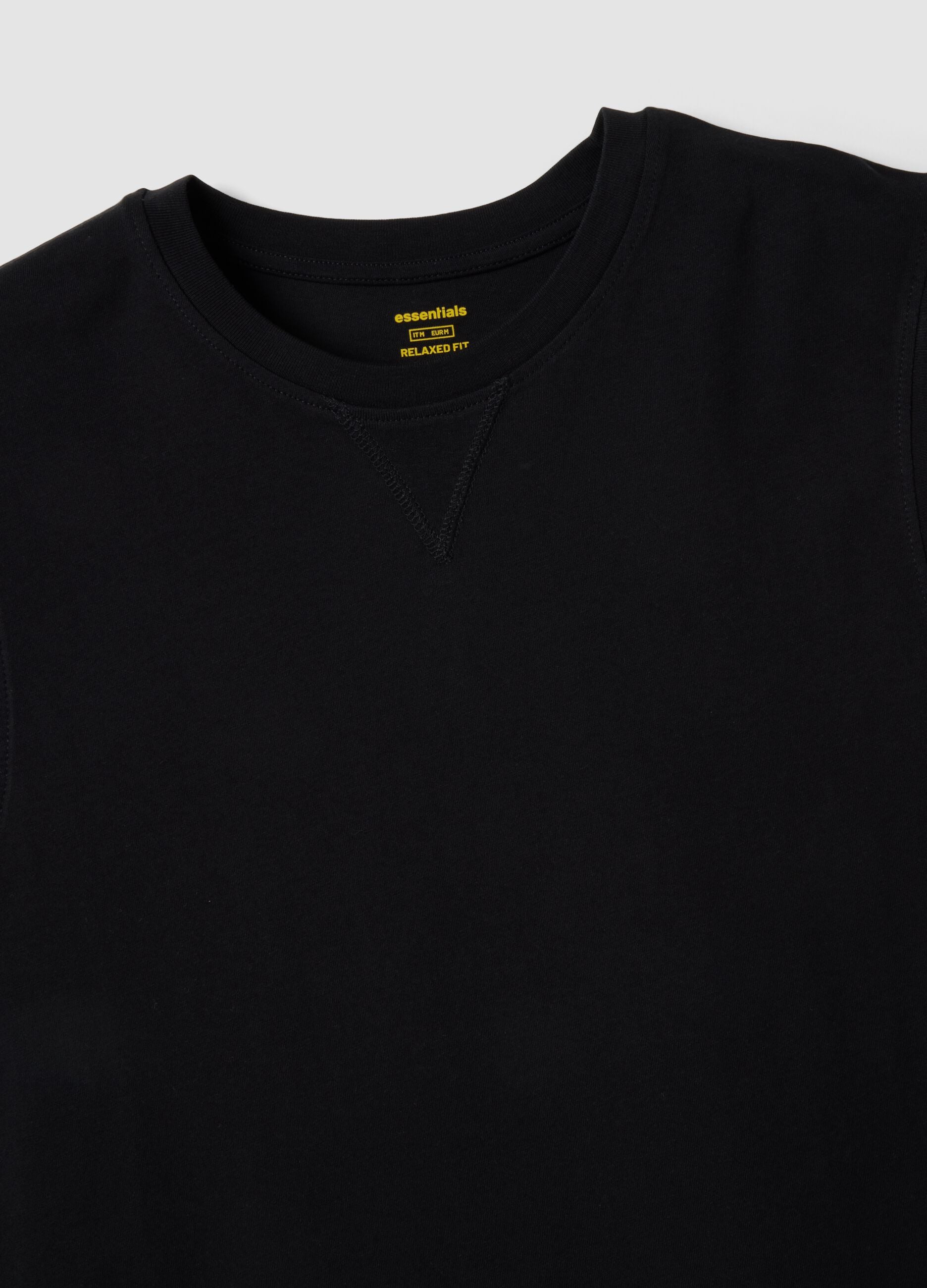 Black crew-neck vest in pure cotton, relaxed fit