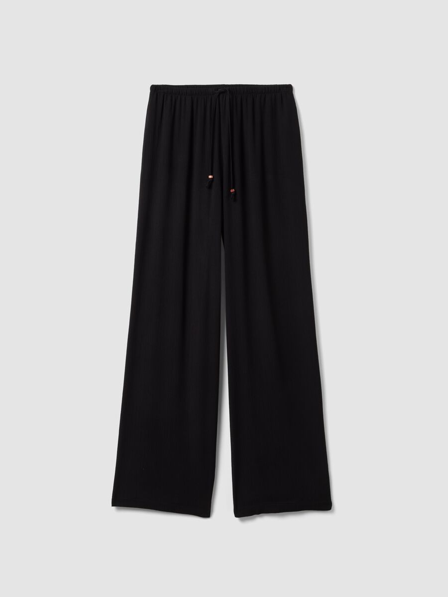 Black pure viscose trousers with drawstring, relaxed fit_4