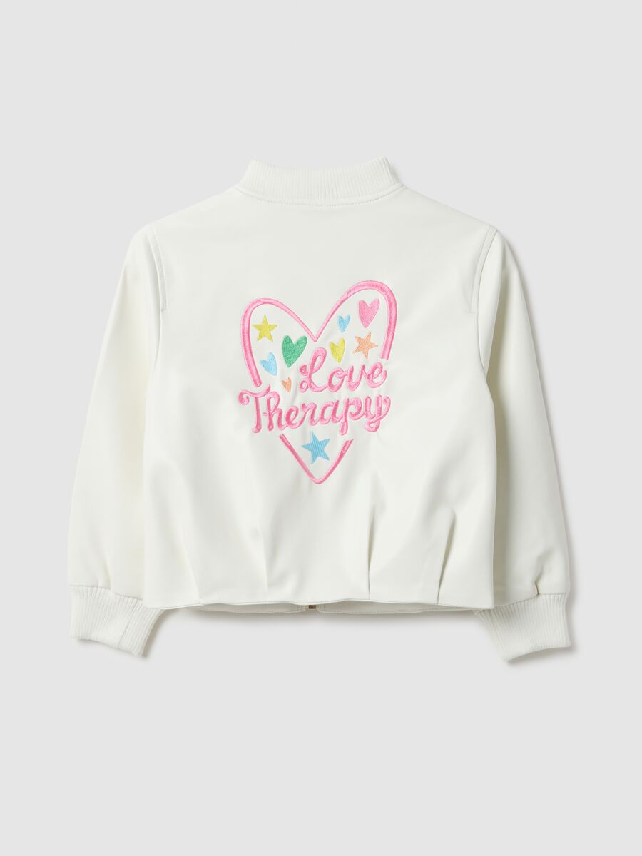 Girls' white regular fit jacket with embroidery_1